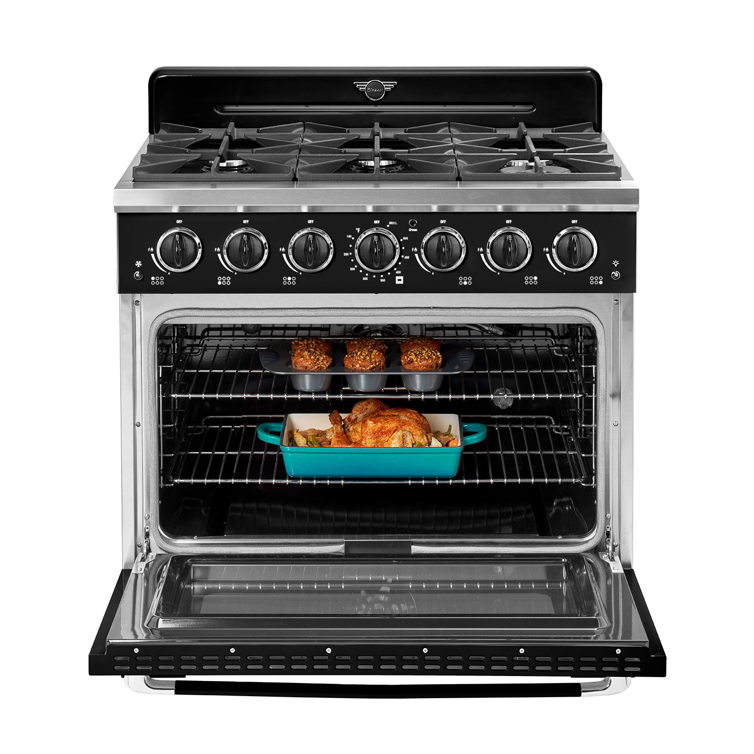 Unique Appliances Classic Retro 36-inch 5.2 cu. ft. Retro 6-Burner Gas Range with Convection Oven in Midnight Black