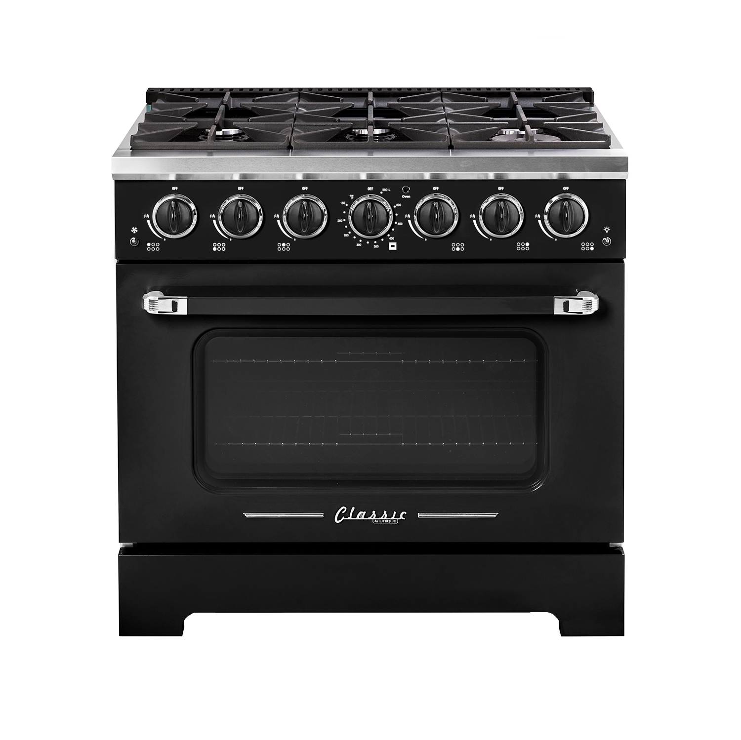 Unique Appliances Classic Retro 36-inch 5.2 cu. ft. Retro 6-Burner Gas Range with Convection Oven in Midnight Black