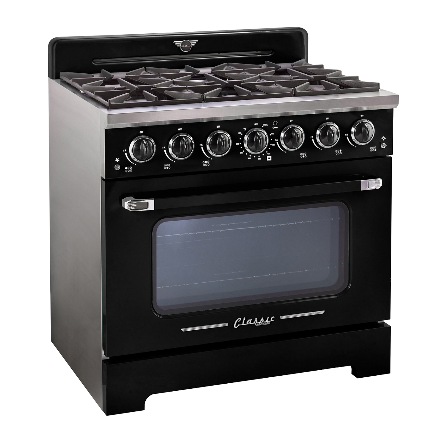Unique Appliances Classic Retro 36-inch 5.2 cu. ft. Retro 6-Burner Gas Range with Convection Oven in Midnight Black