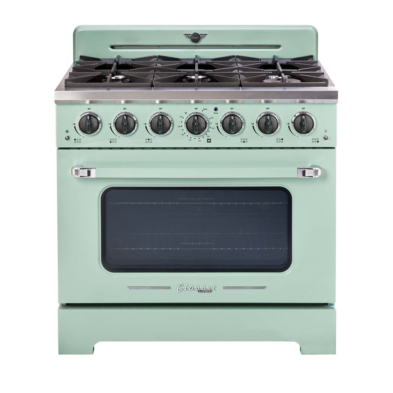 Unique Appliances Classic Retro 36-inch 5.2 cu. ft. Retro 6-Burner Gas Range with Convection Oven in Summer Mint Green