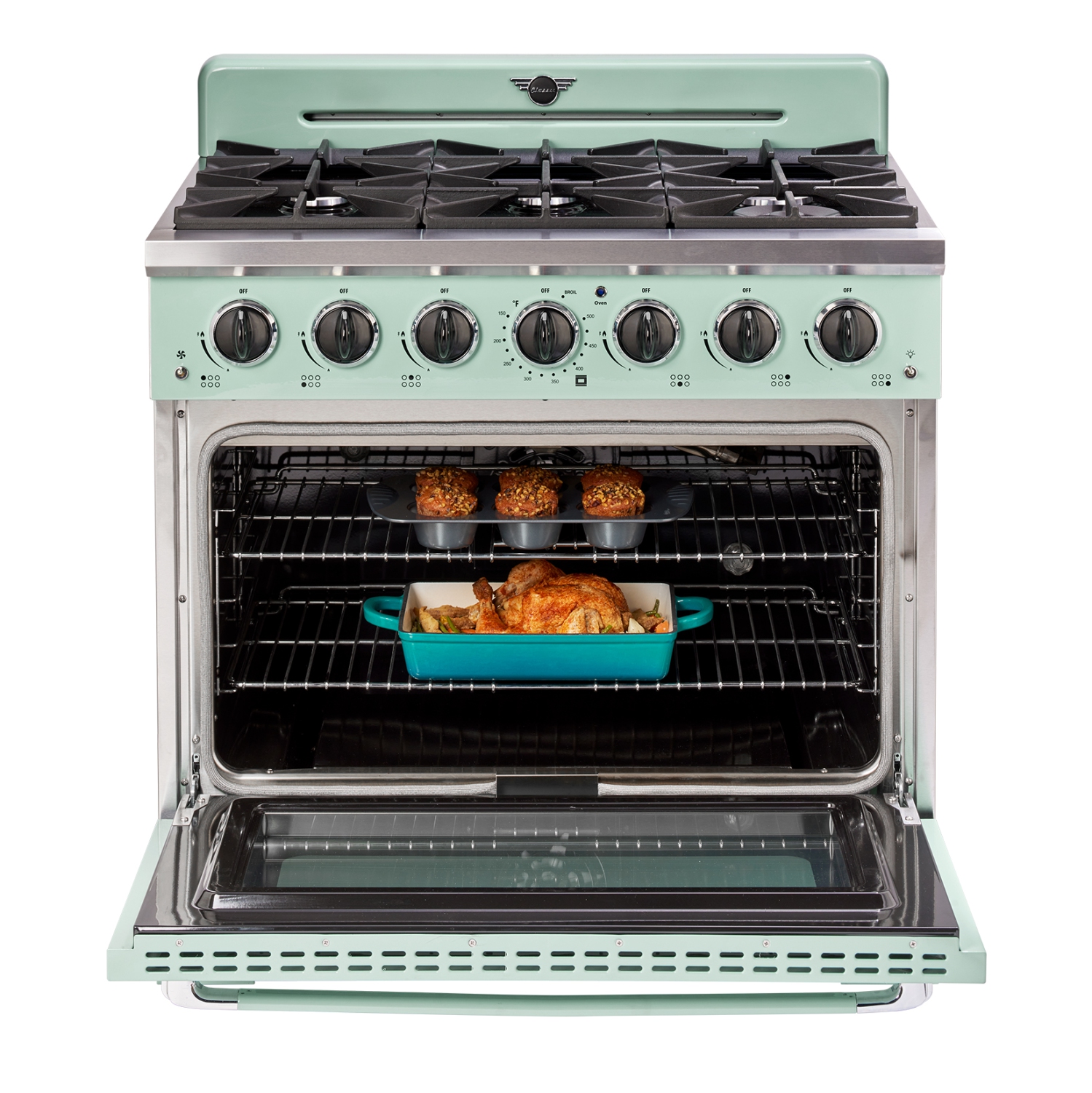 Unique Appliances Classic Retro 36-inch 5.2 cu. ft. Retro 6-Burner Gas Range with Convection Oven in Summer Mint Green
