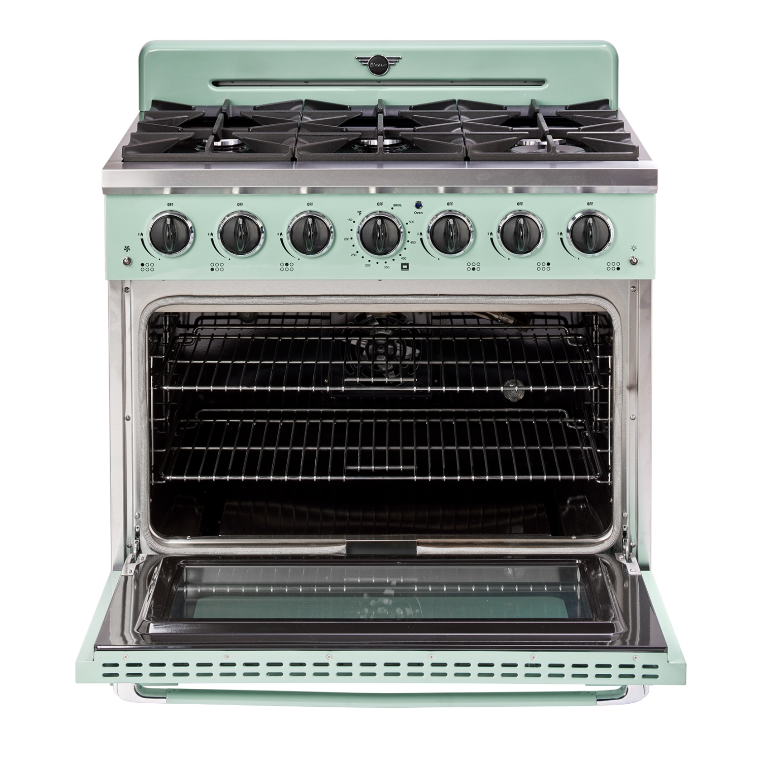 Unique Appliances Classic Retro 36-inch 5.2 cu. ft. Retro 6-Burner Gas Range with Convection Oven in Summer Mint Green