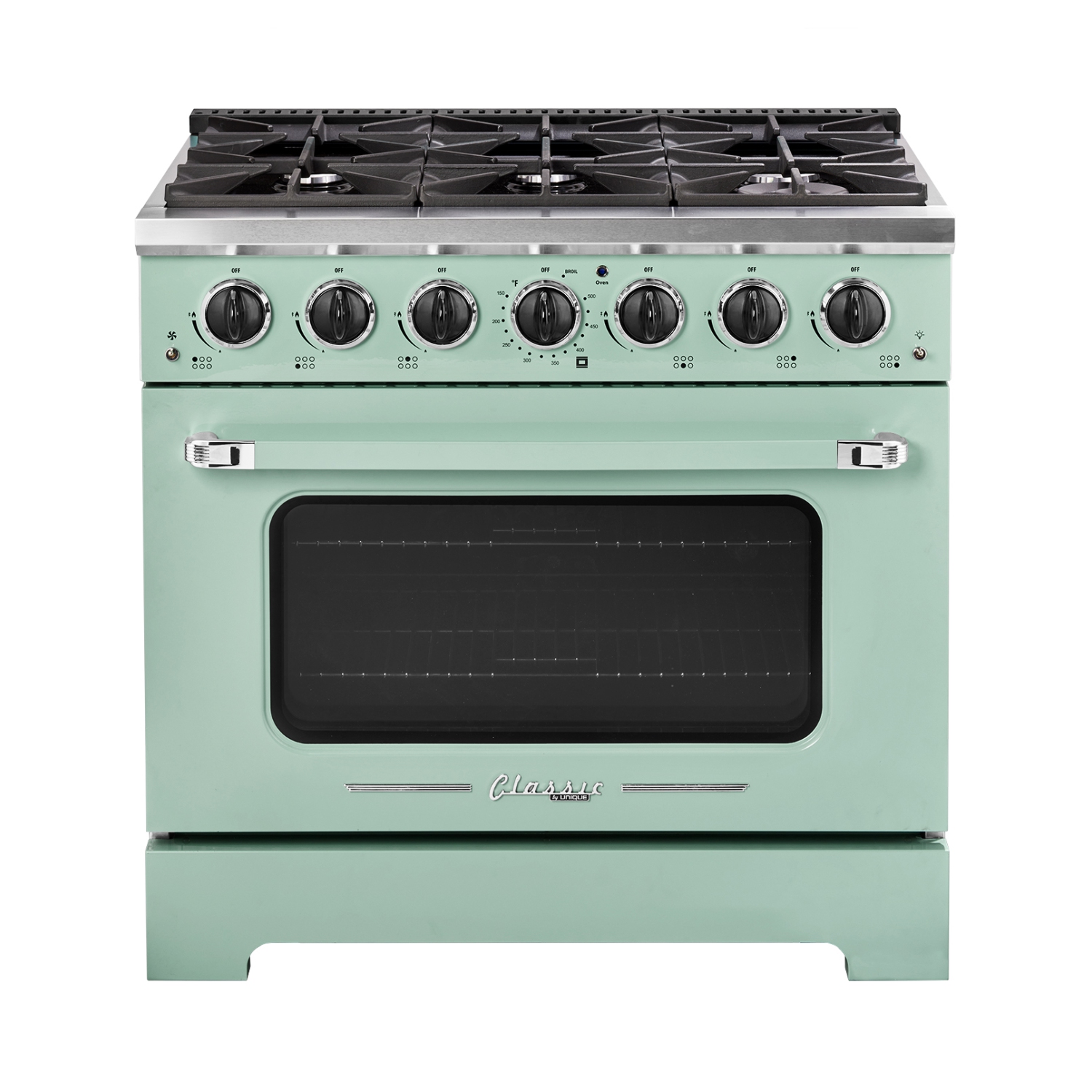 Unique Appliances Classic Retro 36-inch 5.2 cu. ft. Retro 6-Burner Gas Range with Convection Oven in Summer Mint Green