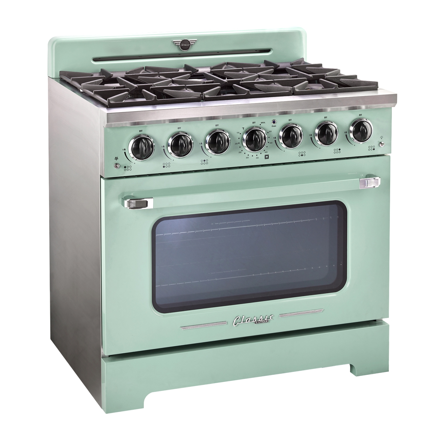 Unique Appliances Classic Retro 36-inch 5.2 cu. ft. Retro 6-Burner Gas Range with Convection Oven in Summer Mint Green