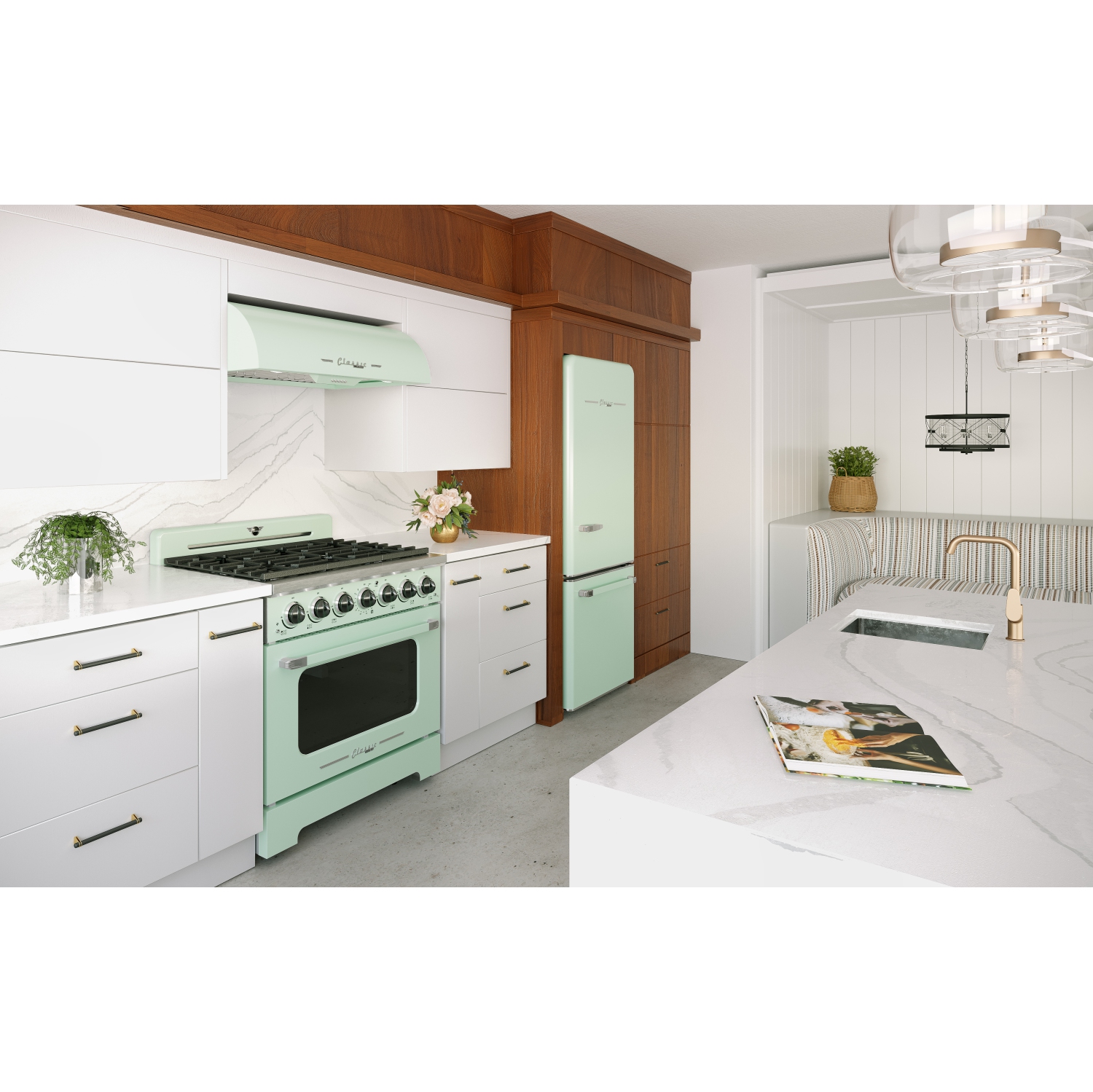 Unique Appliances Classic Retro 36-inch 5.2 cu. ft. Retro 6-Burner Gas Range with Convection Oven in Summer Mint Green
