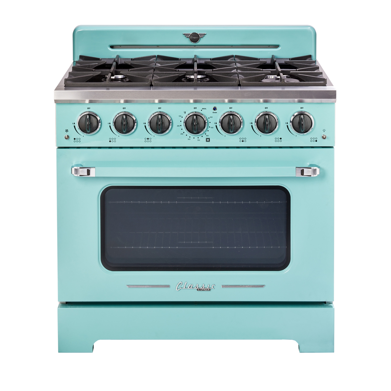 &nbsp;Classic Retro d'unique électroménagers de 36 po et 5,2 pi3. avec Cuisinière au gaz rétro à 6 brûleurs avec four à convection de couleur