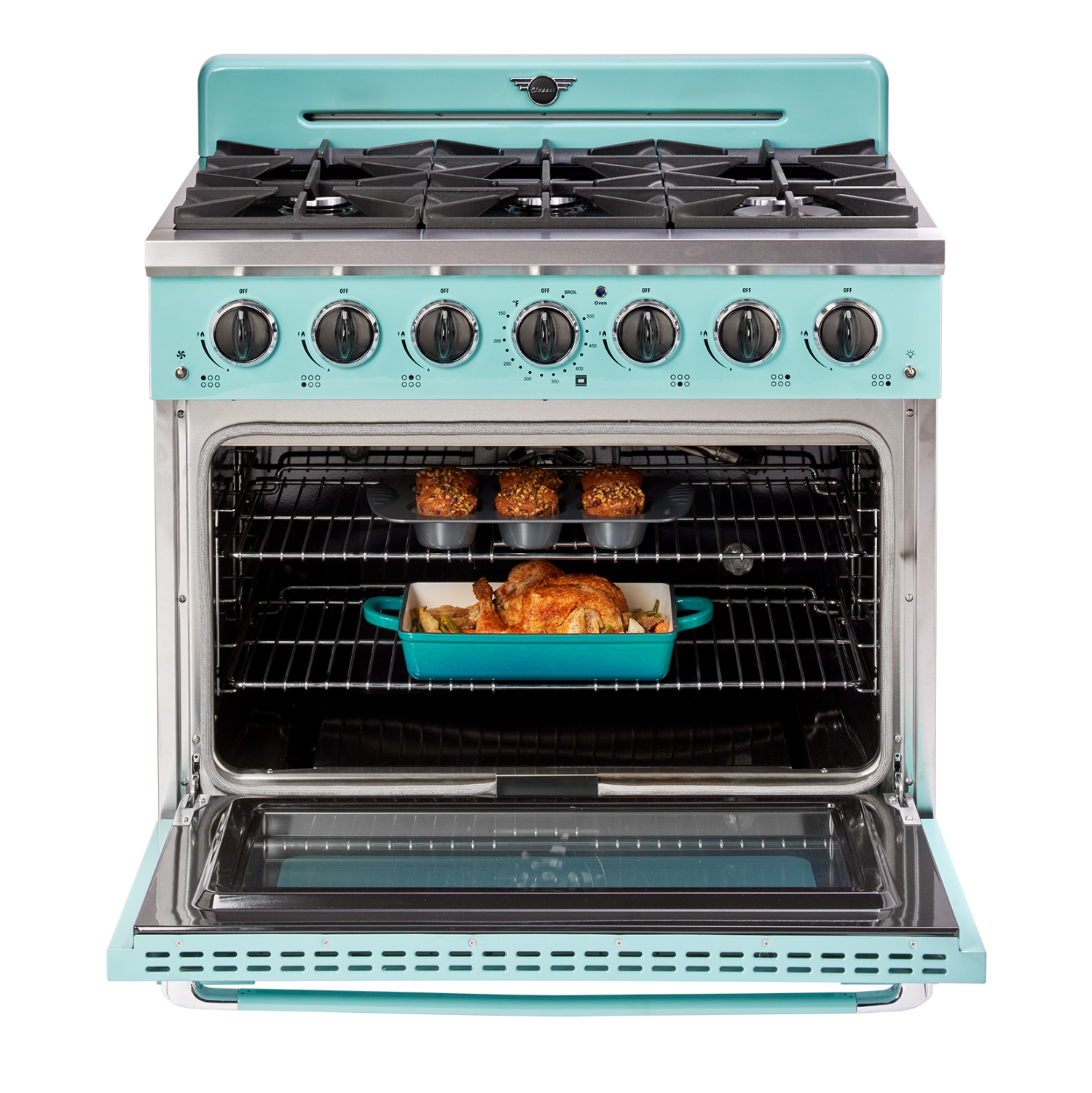  Classic Retro d'unique électroménagers de 36 po et 5,2 pi3. avec Cuisinière au gaz rétro à 6 brûleurs avec four à convection de couleur