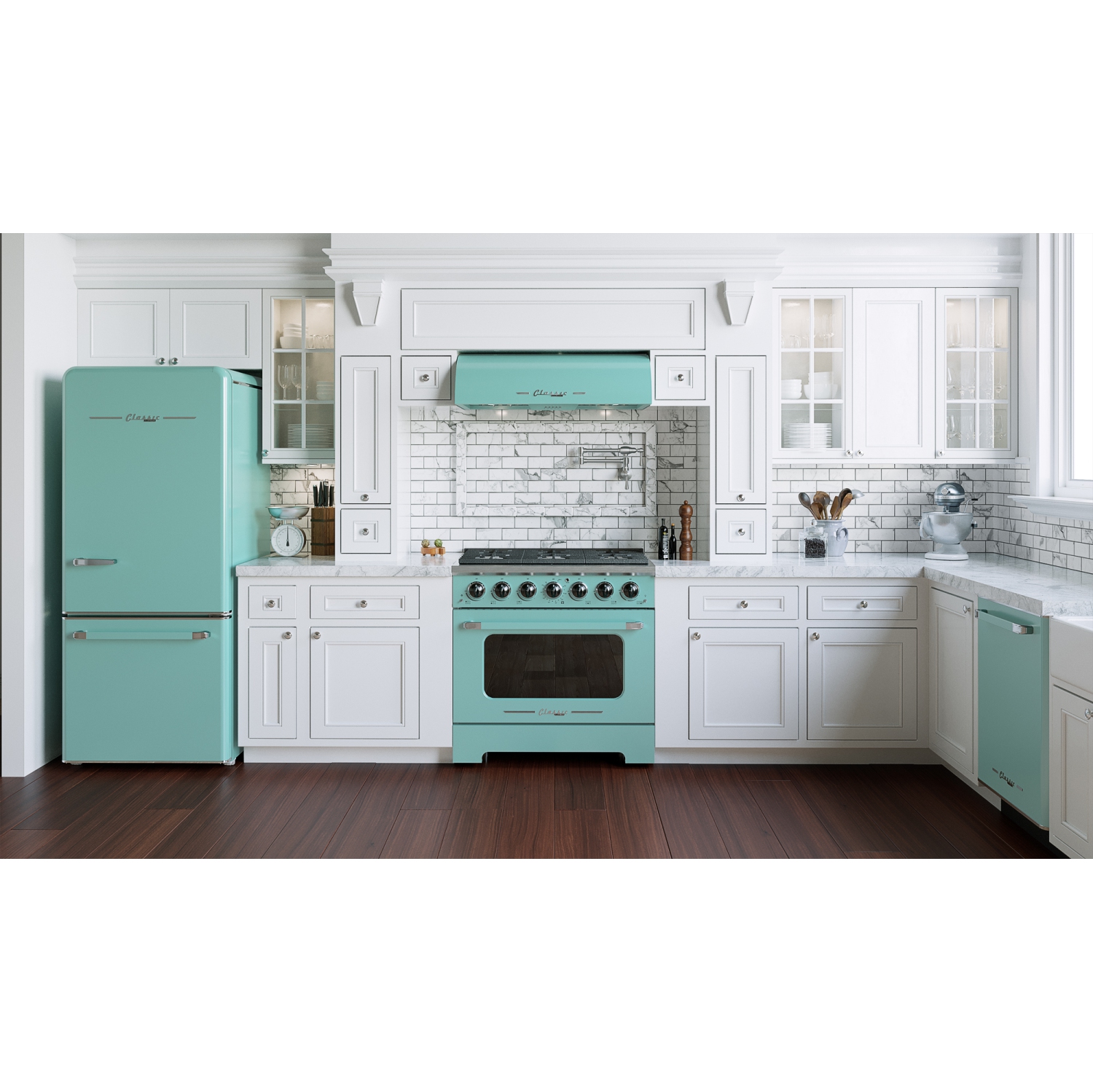  Classic Retro d'unique électroménagers de 36 po et 5,2 pi3. avec Cuisinière au gaz rétro à 6 brûleurs avec four à convection de couleur