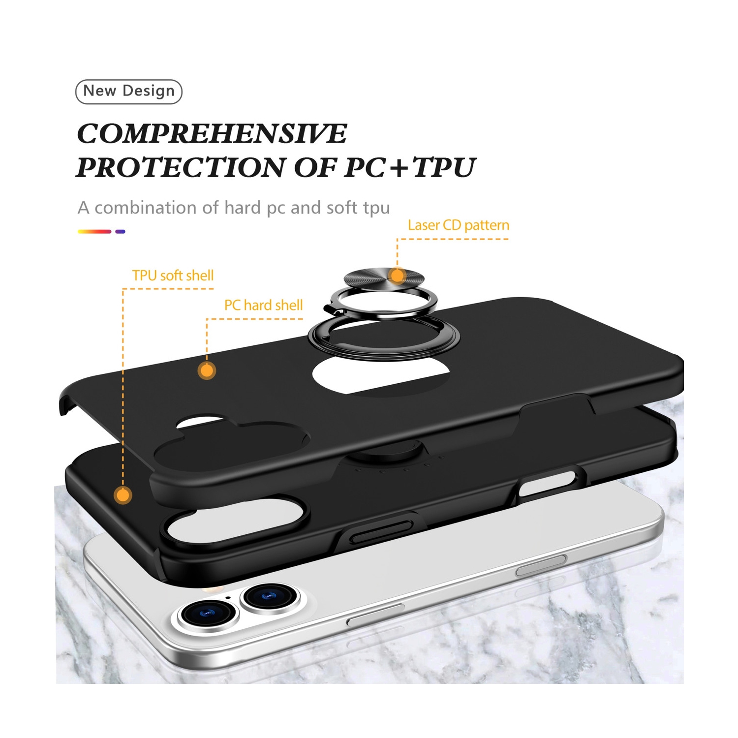 [CS] Hybrid Magnetic Kickstand Invisible Ring Case Cover for iPhone 16 Plus, Rose Gold