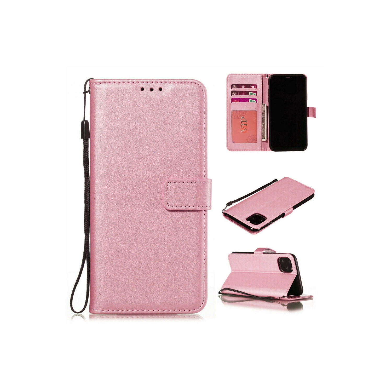 [CS] Étui portefeuille folio en cuir à fente magnétique pour iPhone 16 Pro Max, rose doré