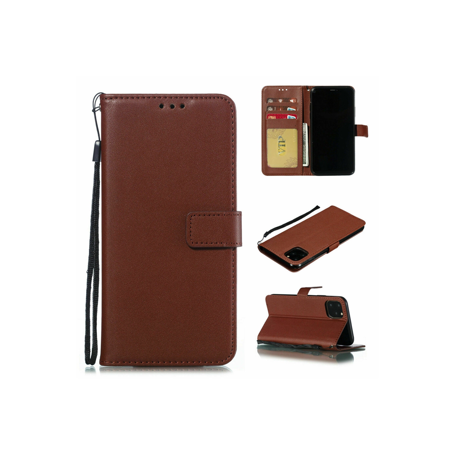 [CS] Magnetic Card Slot Leather Folio Wallet Flip Case Cover for iPhone 16 Pro Max, Brown