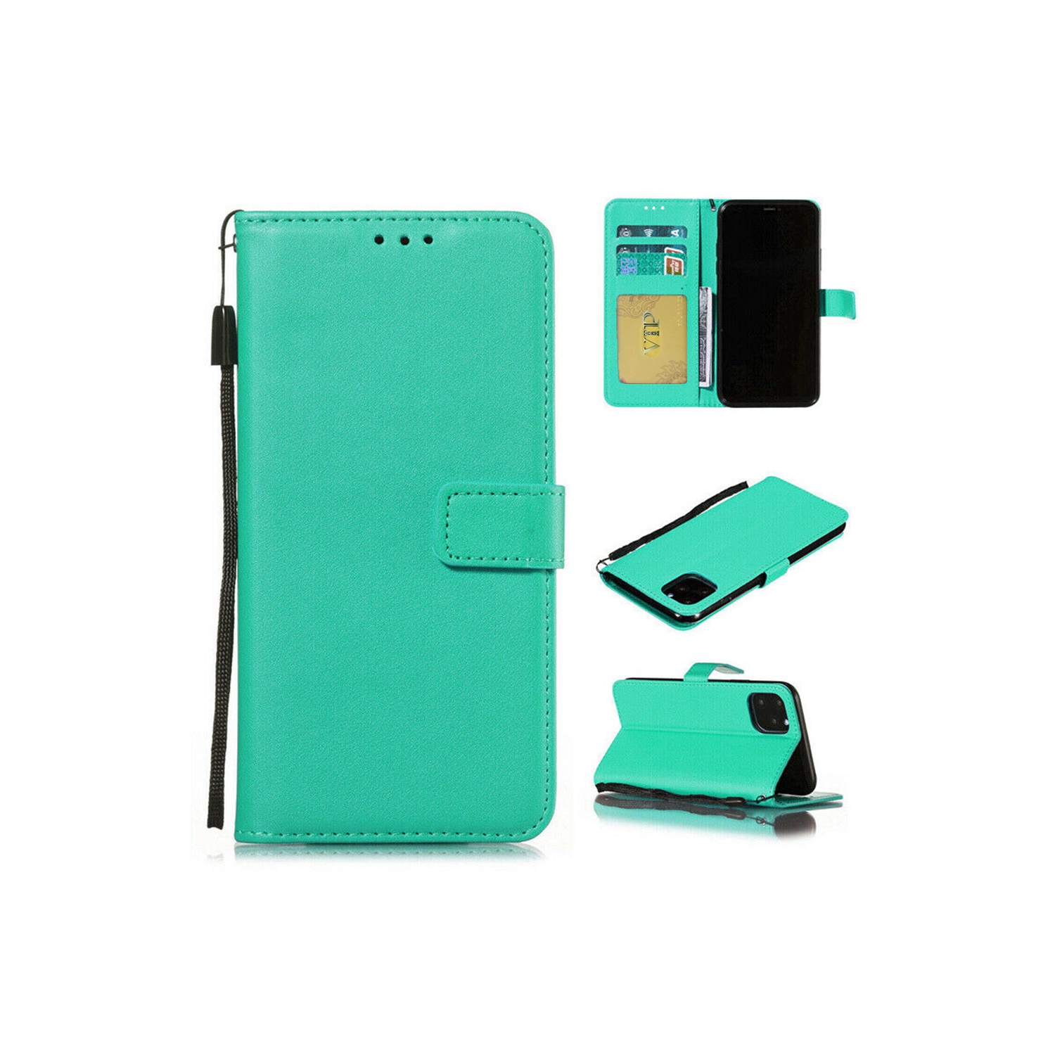 [CS] Magnetic Card Slot Leather Folio Wallet Flip Case Cover for iPhone 16 Pro Max, Teal