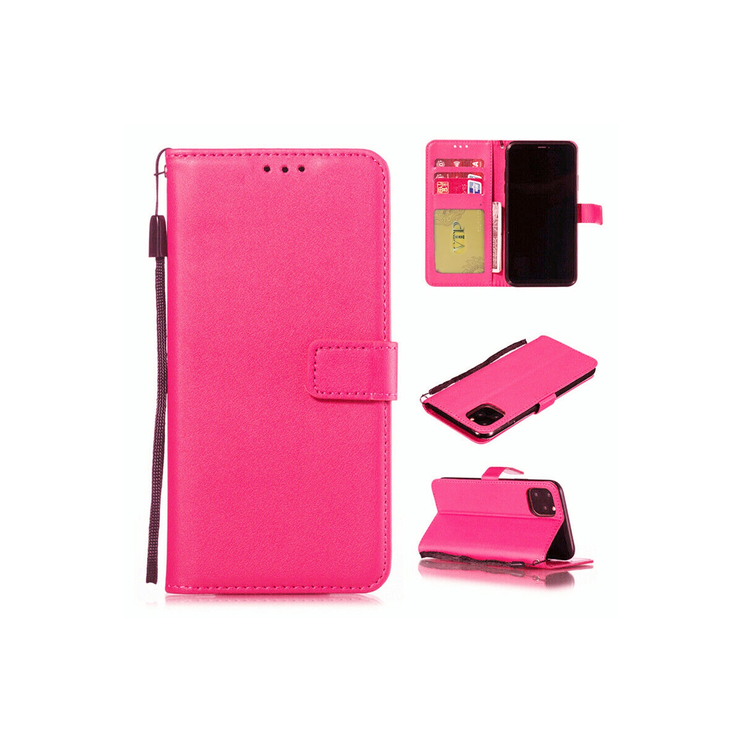 [CS] Magnetic Card Slot Leather Folio Wallet Flip Case Cover for iPhone 16 Pro Max, Hot Pink