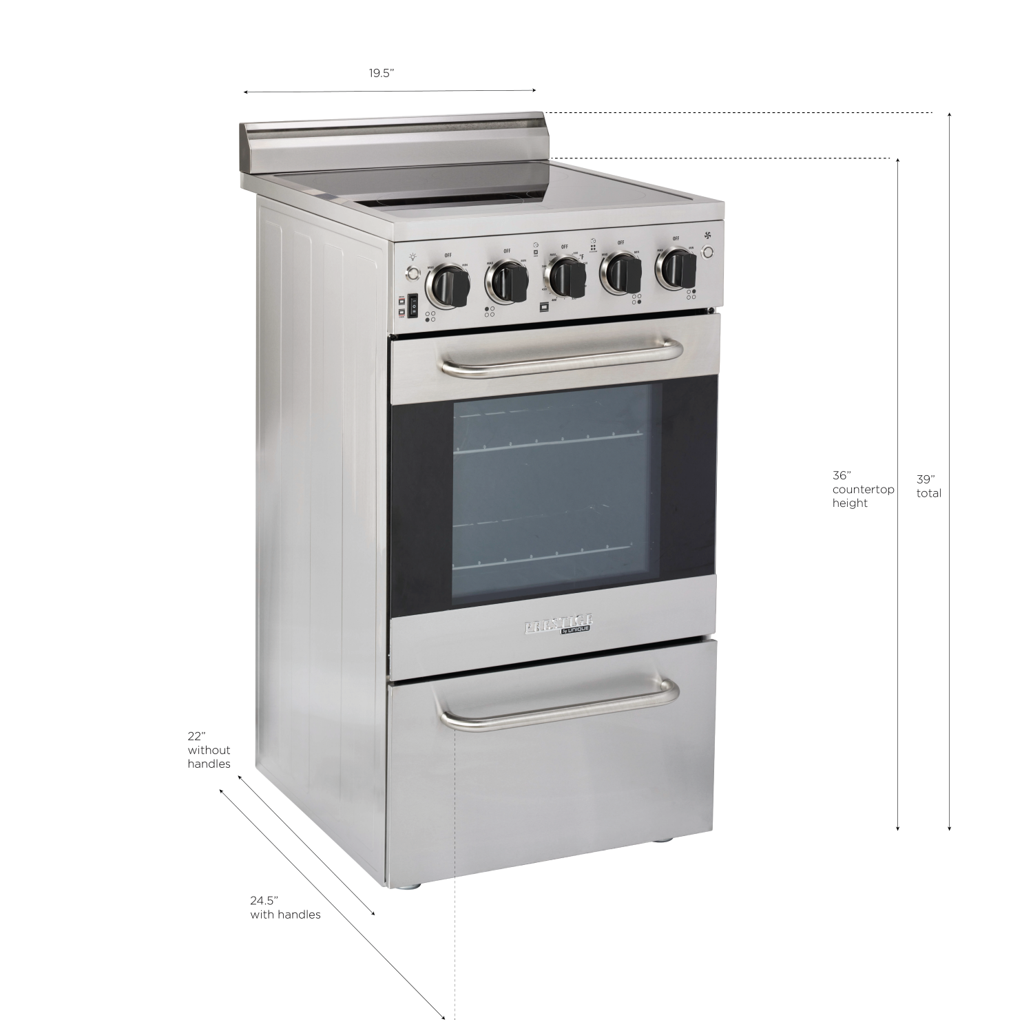 Unique Appliances Prestige 20-inch 1.6 cu. ft. Electric Range with Convection Oven in Stainless Steel