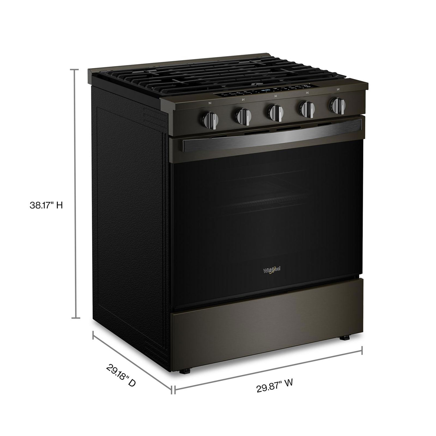 Cuisinière au gaz encastrable à 5 brûleurs avec convection véritable et friture à l'air 5,0 pi³ 30 po de Whirlpool - Noir sur inox