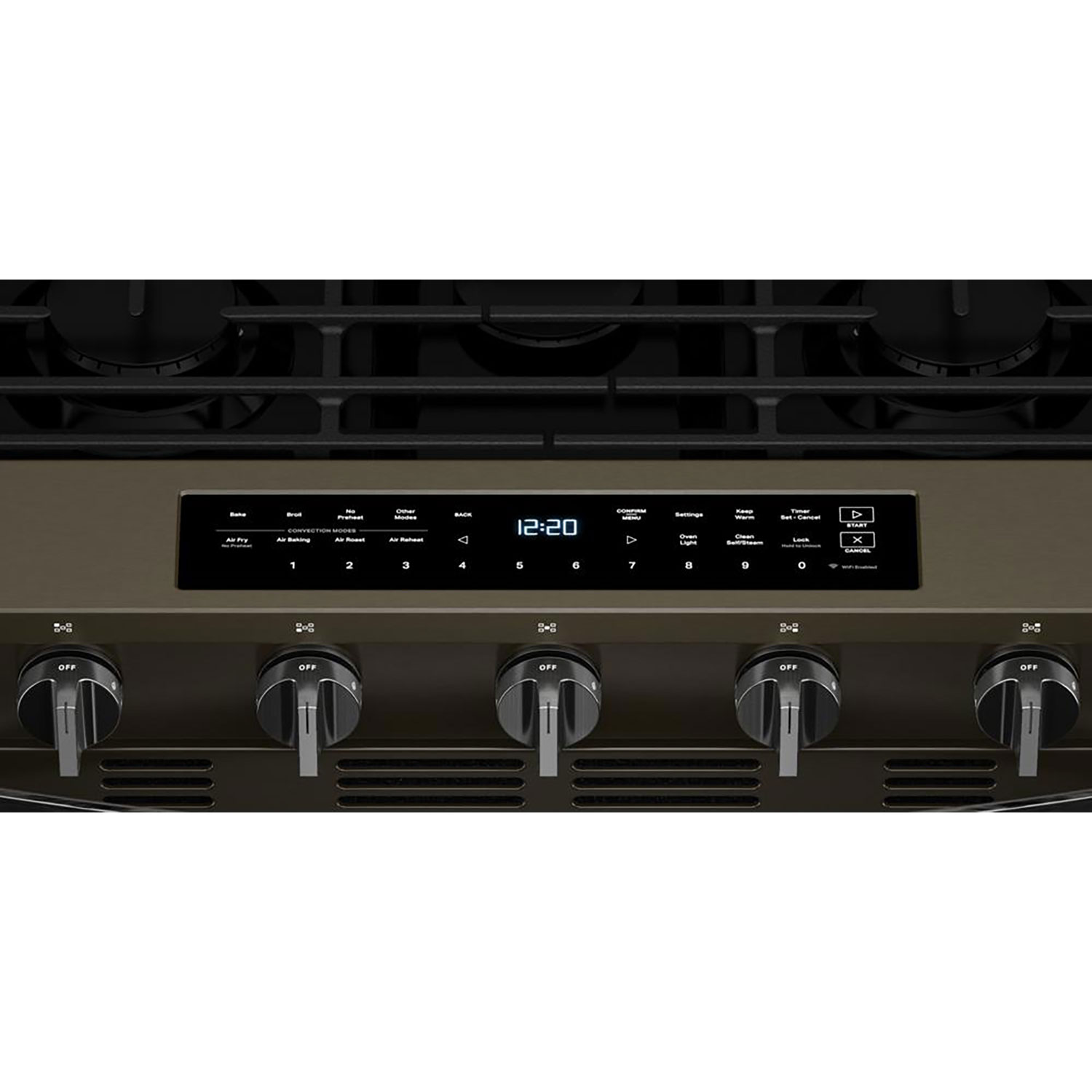 Cuisinière au gaz encastrable à 5 brûleurs avec convection véritable et friture à l'air 5,0 pi³ 30 po de Whirlpool - Noir sur inox