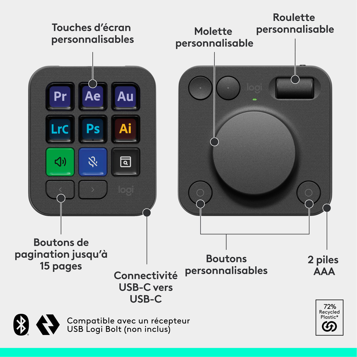 Console numérique programmable et molette de commande MX Creative de Logitech - Graphite