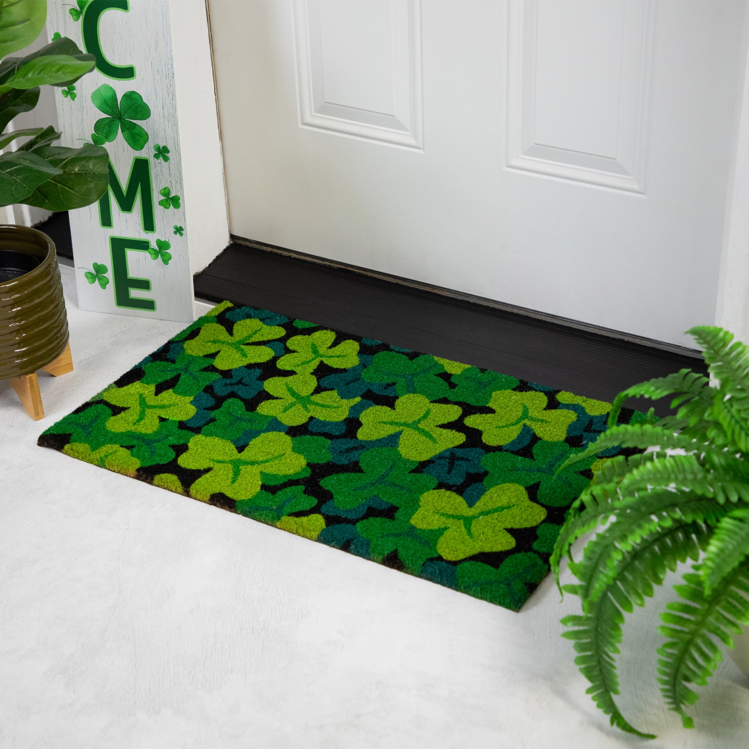 Tapis d'entrée d'extérieur en coir multicolore vert Shamrock, noir, 18 x 30 po