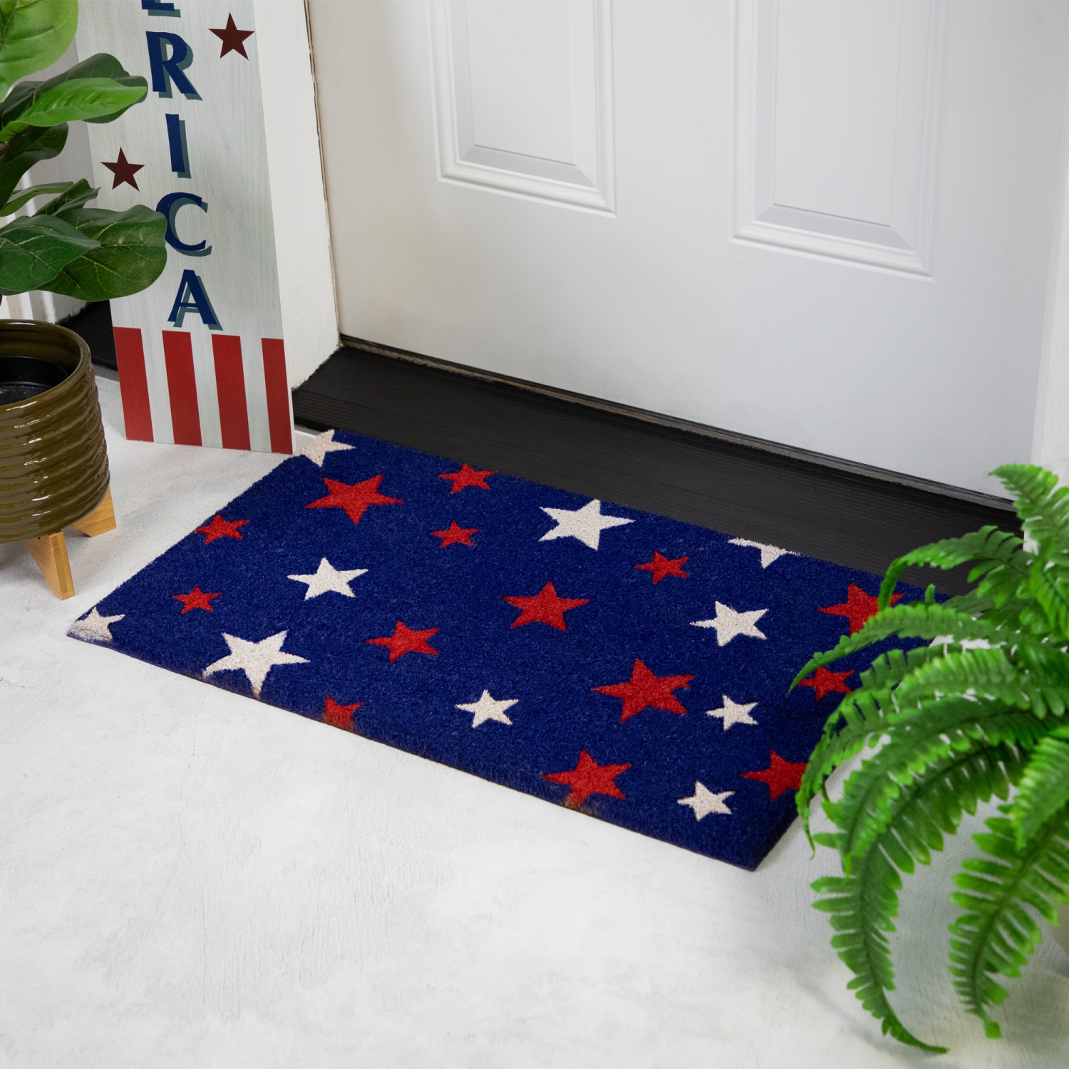 Tapis de porte d'extérieur Americana, étoiles bleues, rouge et blanc, 18 x 30 po