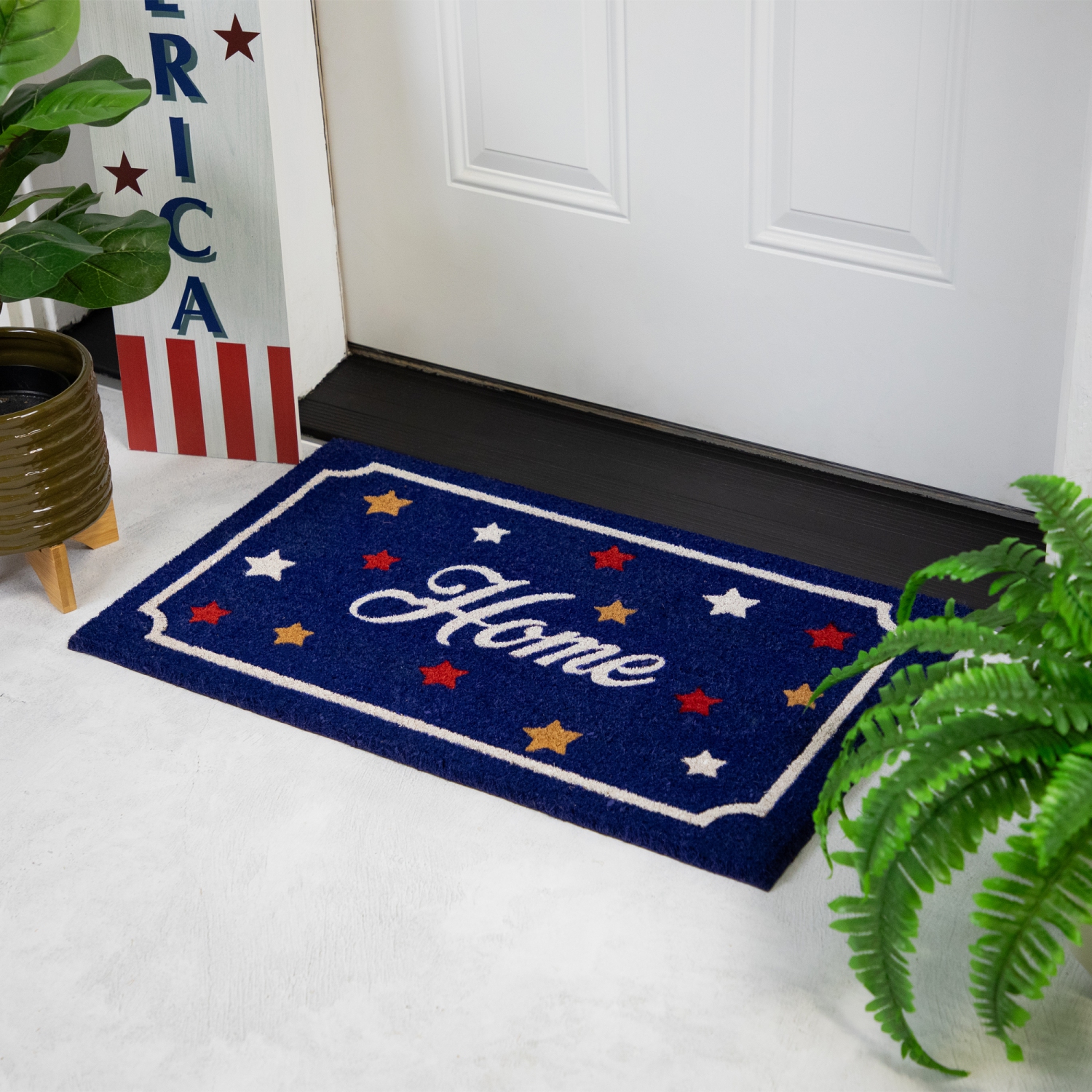Tapis de porte d'extérieur Americana, bleu coco « Home », 18 x 30 po