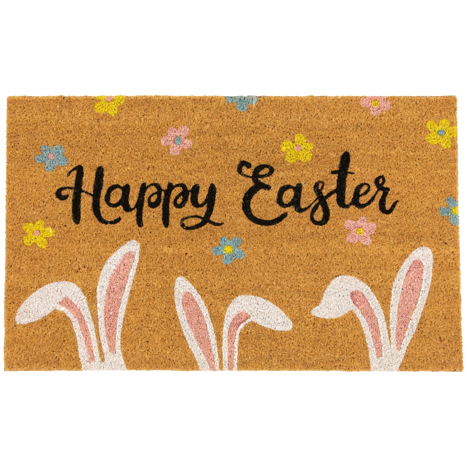 Tapis de porte extérieur Happy Easter Bunny Ears de Natural Coir - 18 x 30&nbsp;po