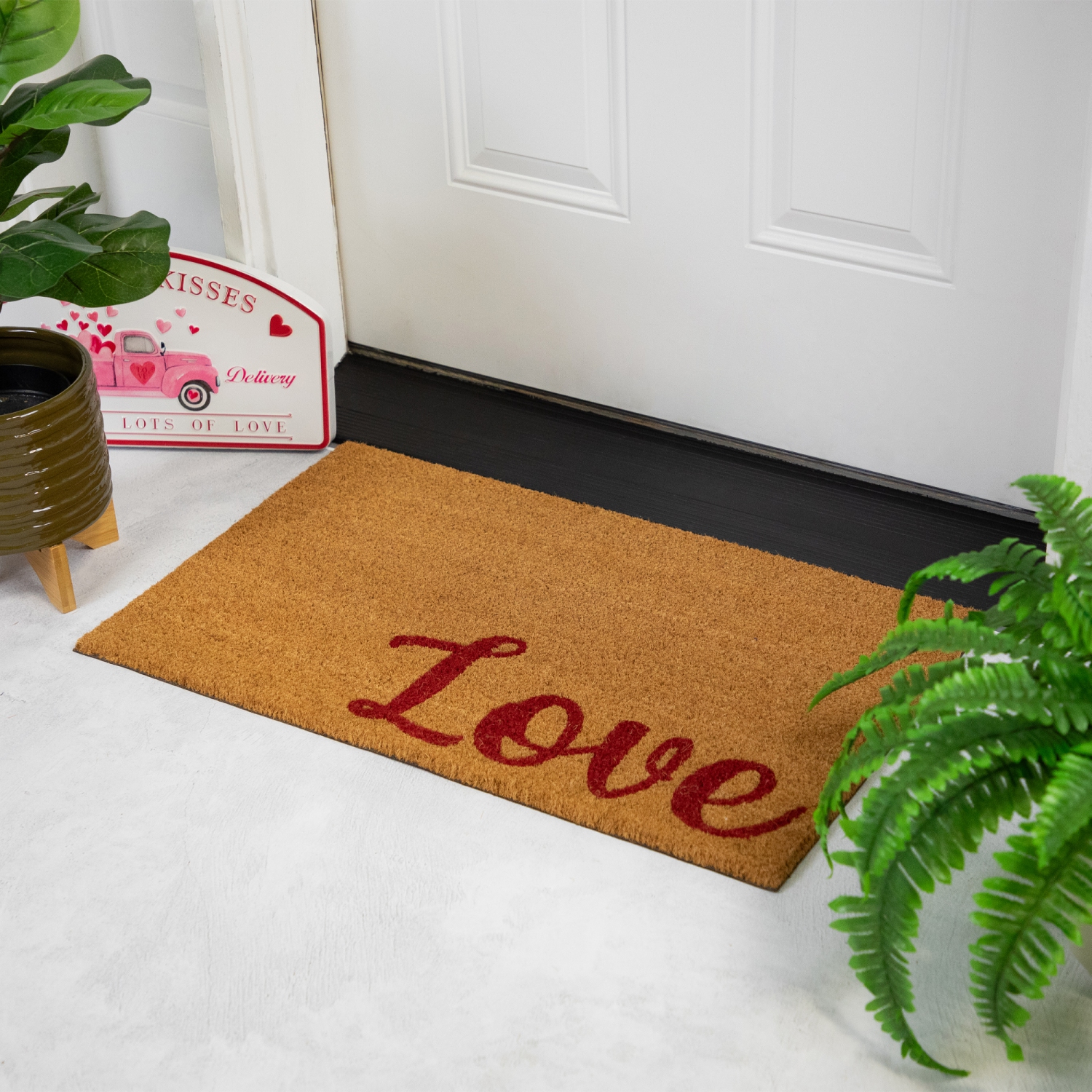 Tapis d'entrée d'extérieur en fibre de coco naturelle « Love », 18 x 30 po
