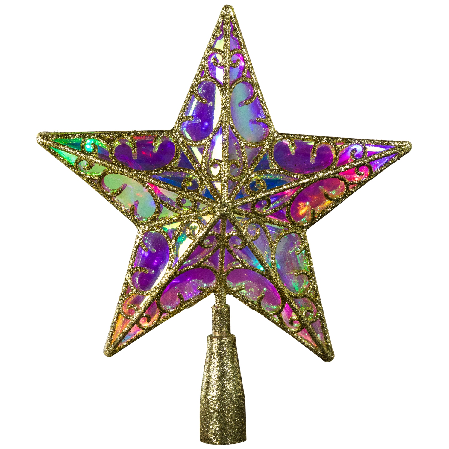 LED Lighted Glittered Star Christmas Tree Topper - 10.5" - Iridescent - Multicolor Lights