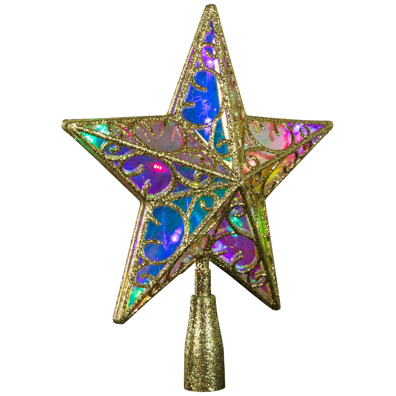 LED Lighted Glittered Star Christmas Tree Topper - 10.5" - Iridescent - Multicolor Lights