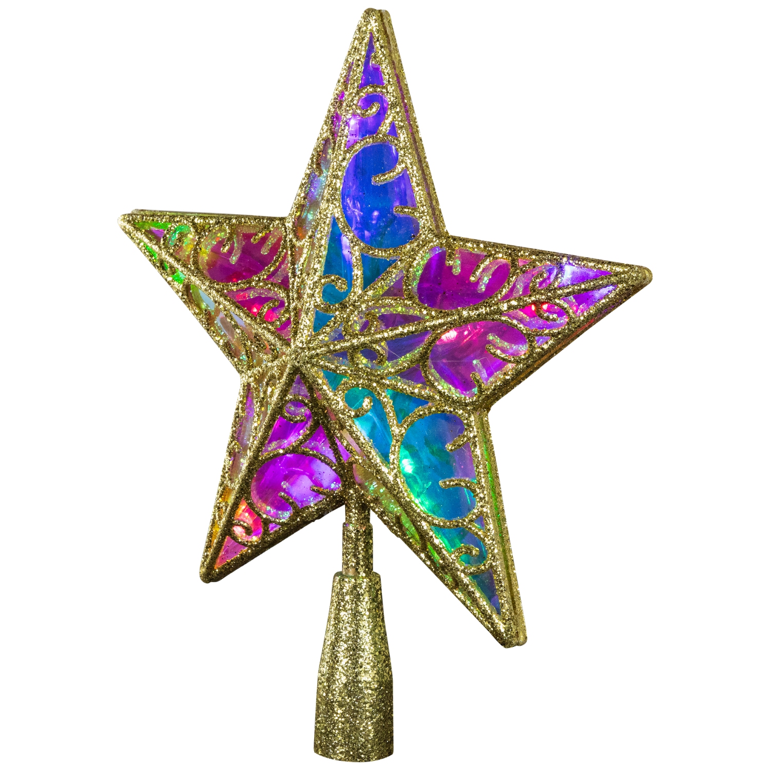 LED Lighted Glittered Star Christmas Tree Topper - 10.5" - Iridescent - Multicolor Lights