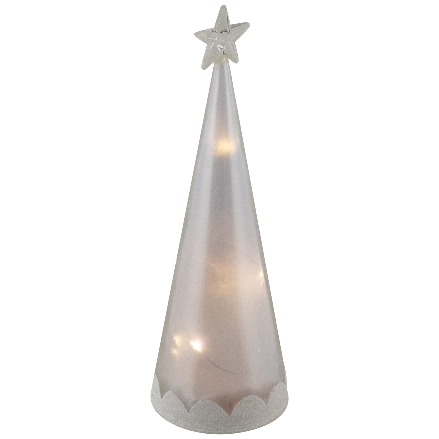 LED Lighted Cardinal and Snowflake Frosted Glass Christmas Cone Tree Decoration - 9.5"