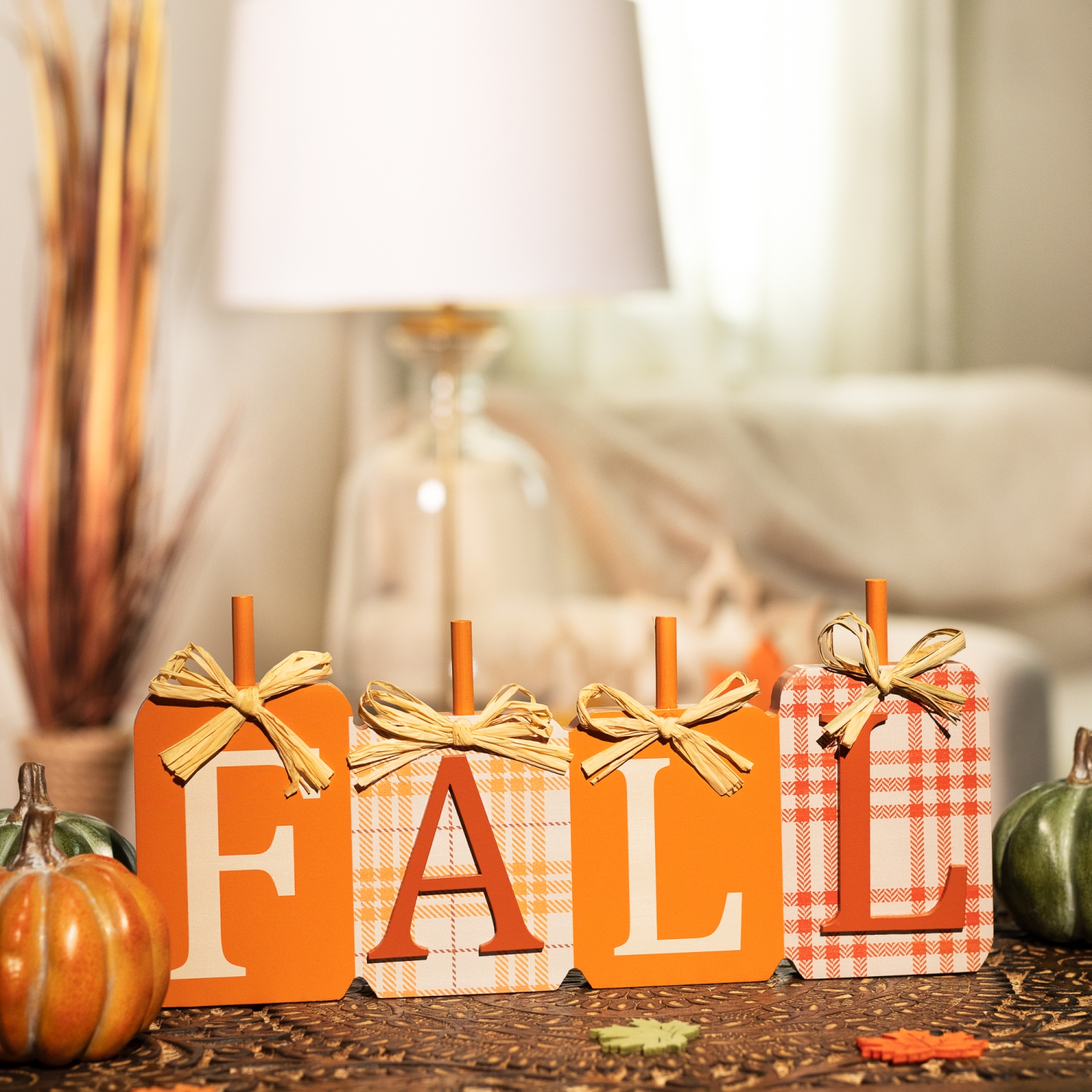 Plaid Pumpkins Wooden Fall Harvest Sign - 11"