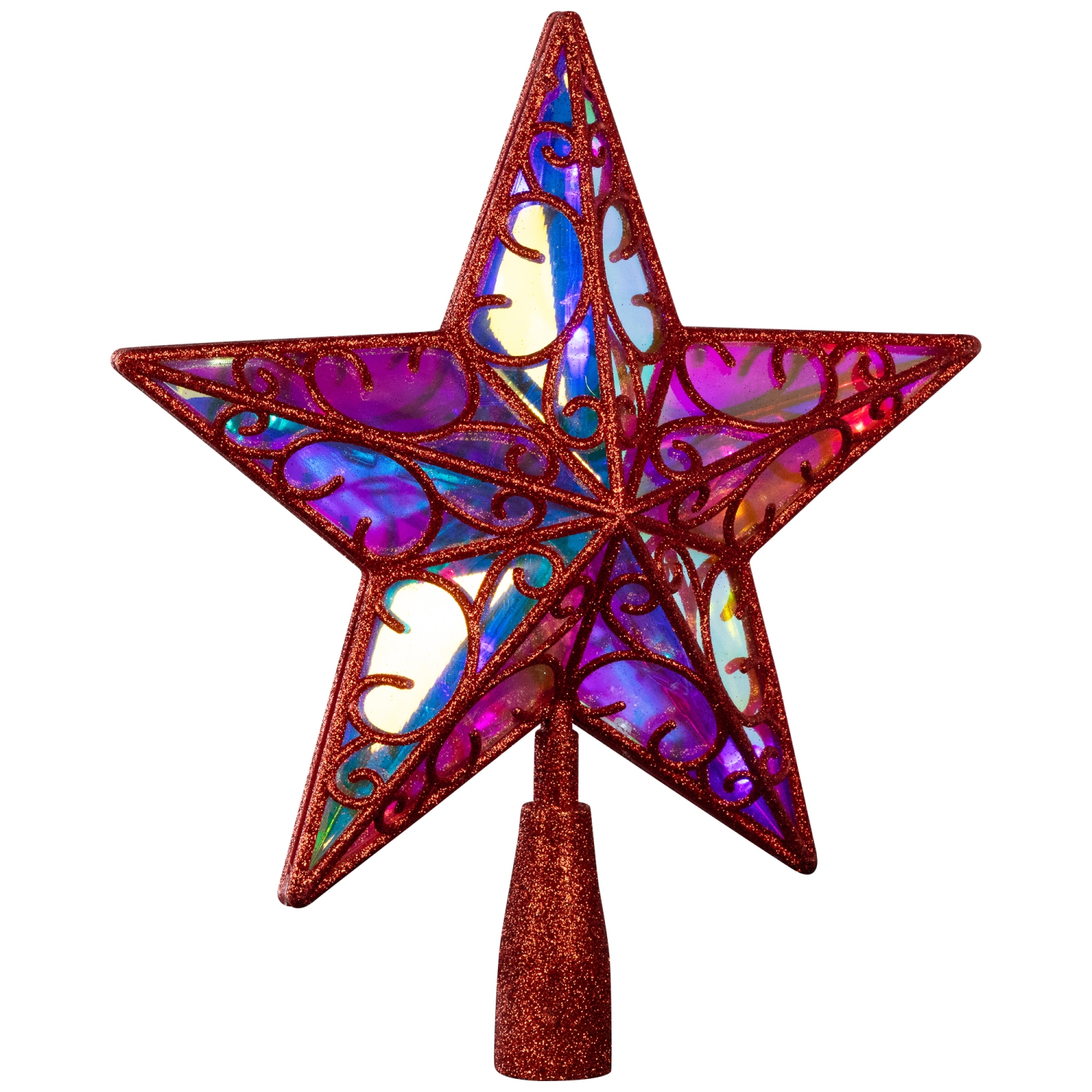 LED Lighted Star Glittered Christmas Tree Topper - 11" - Red - Multicolor Lights