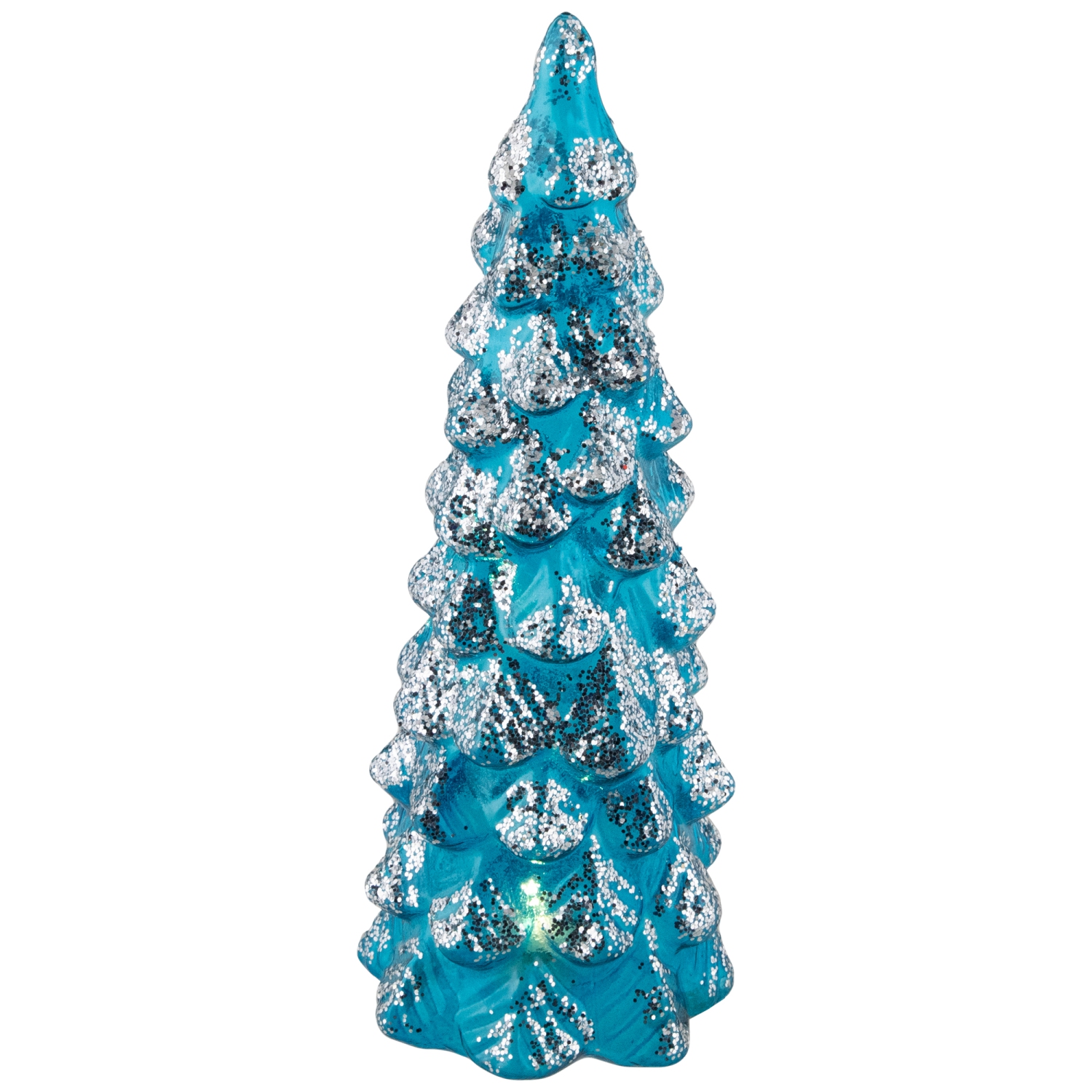 LED Lighted Glittered Glass Christmas Tree Decoration - 10.25" - Blue
