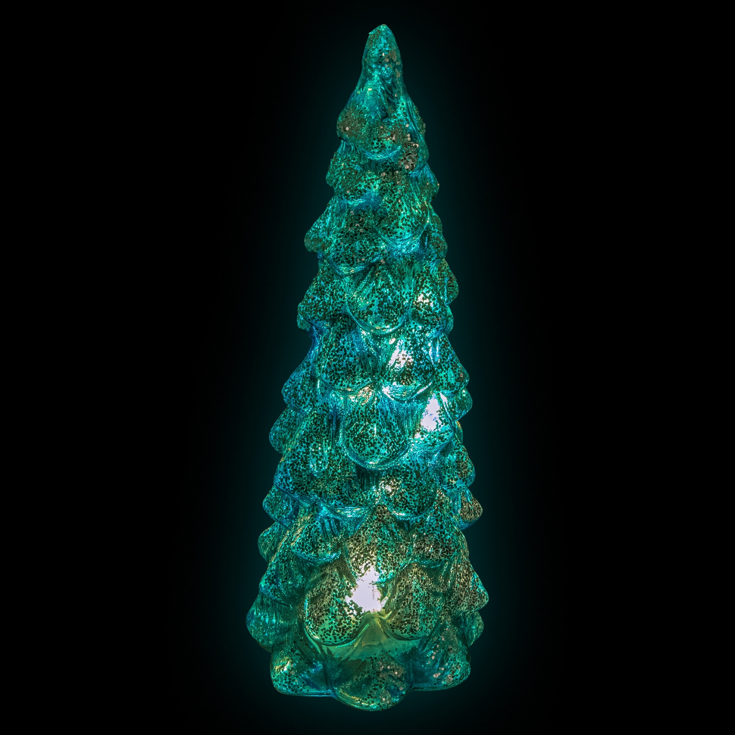 LED Lighted Glittered Glass Christmas Tree Decoration - 10.25" - Blue