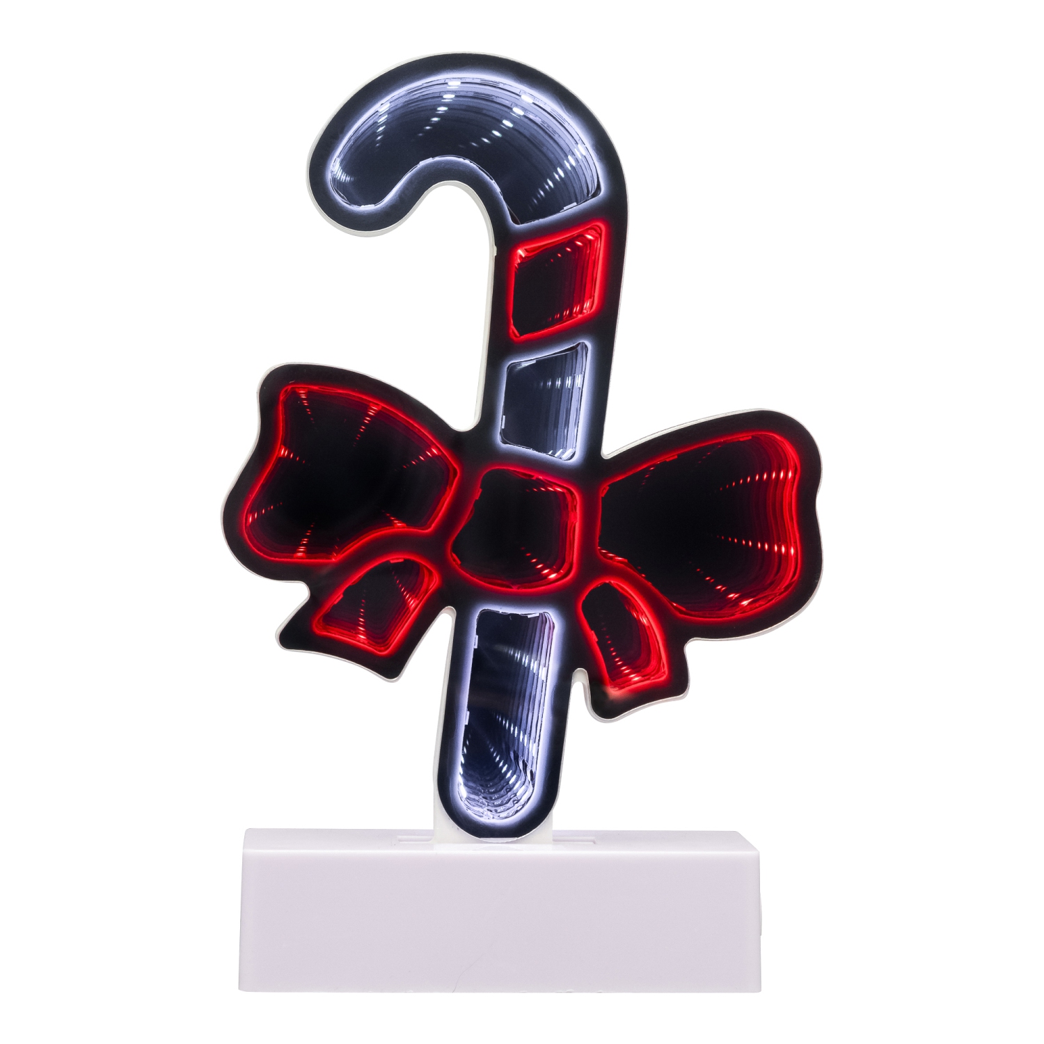 LED 3D Candy Cane with Bow Christmas Infinity Mirror - 8"