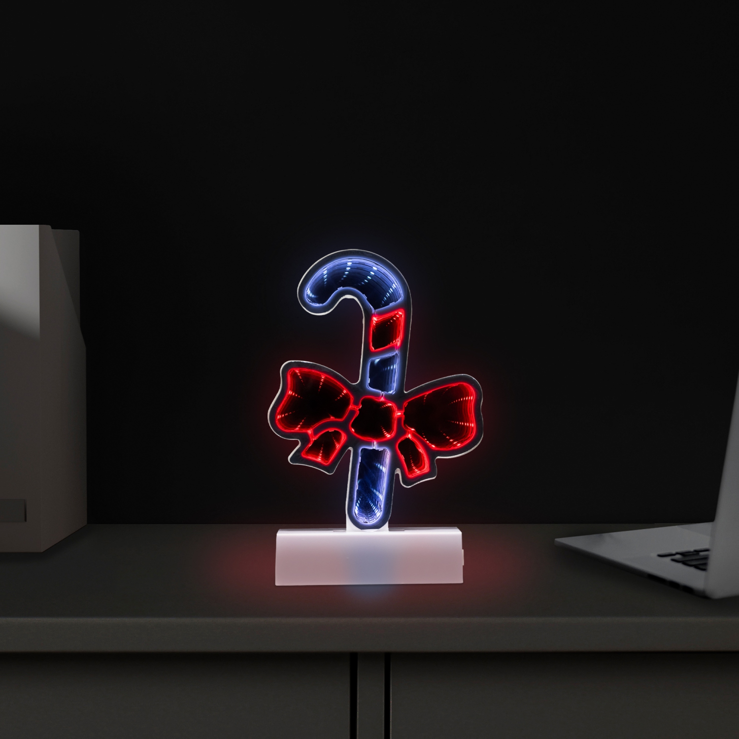 LED 3D Candy Cane with Bow Christmas Infinity Mirror - 8"