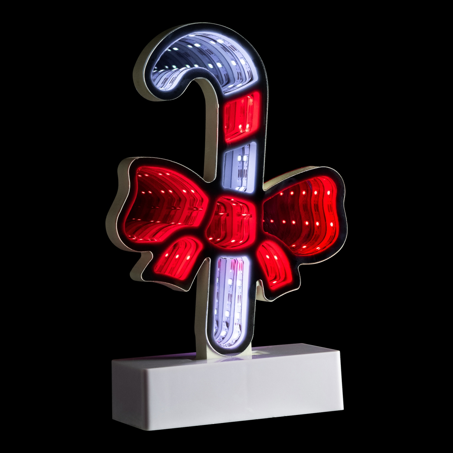 LED 3D Candy Cane with Bow Christmas Infinity Mirror - 8"