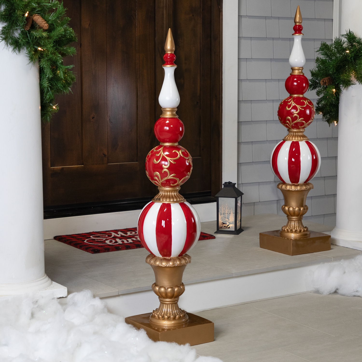 Commercial Size Candy Cane Ball Finial Christmas Decoration 48" - Red and White