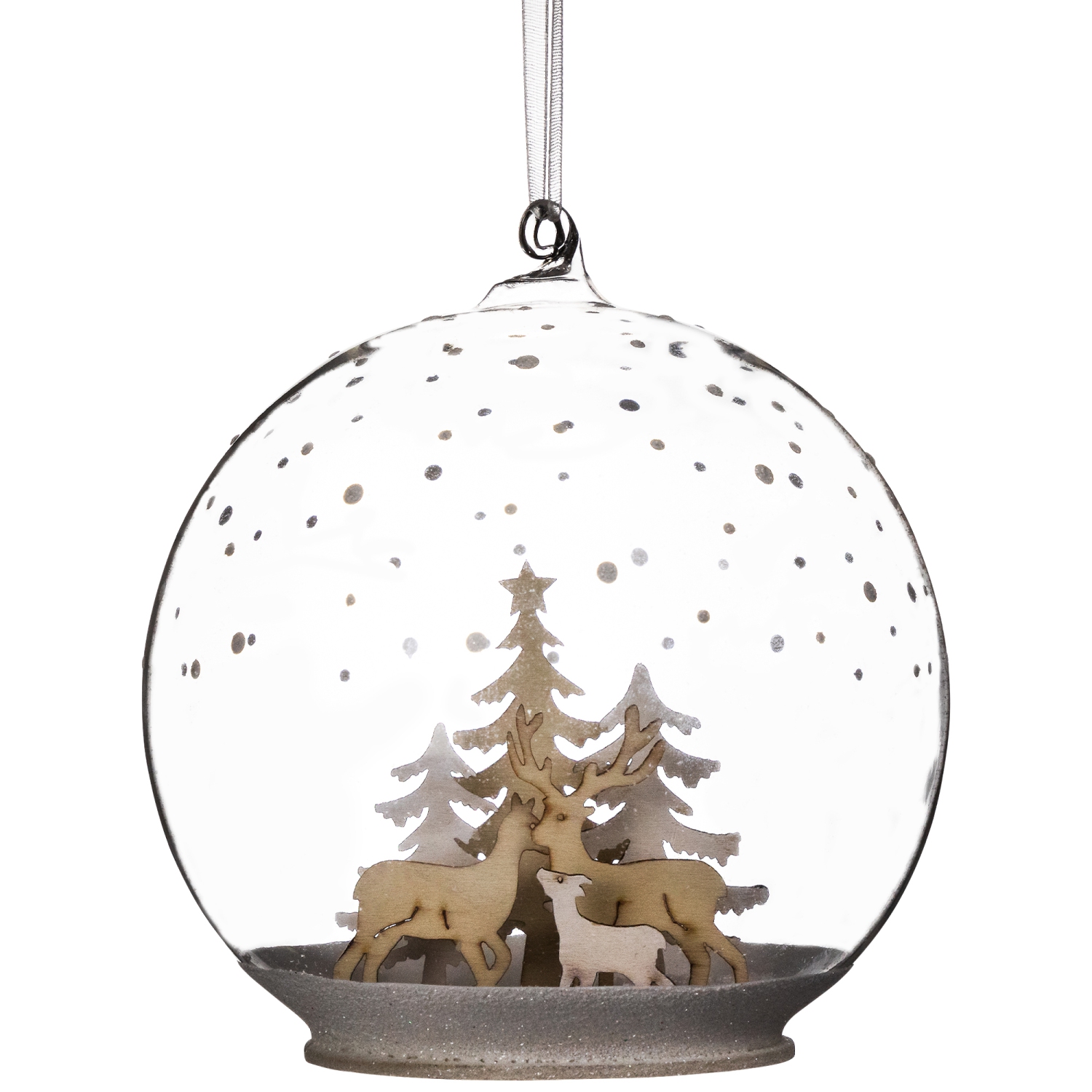 Deer Family in Snow Glass Globe Christmas Ornament - 4.75"
