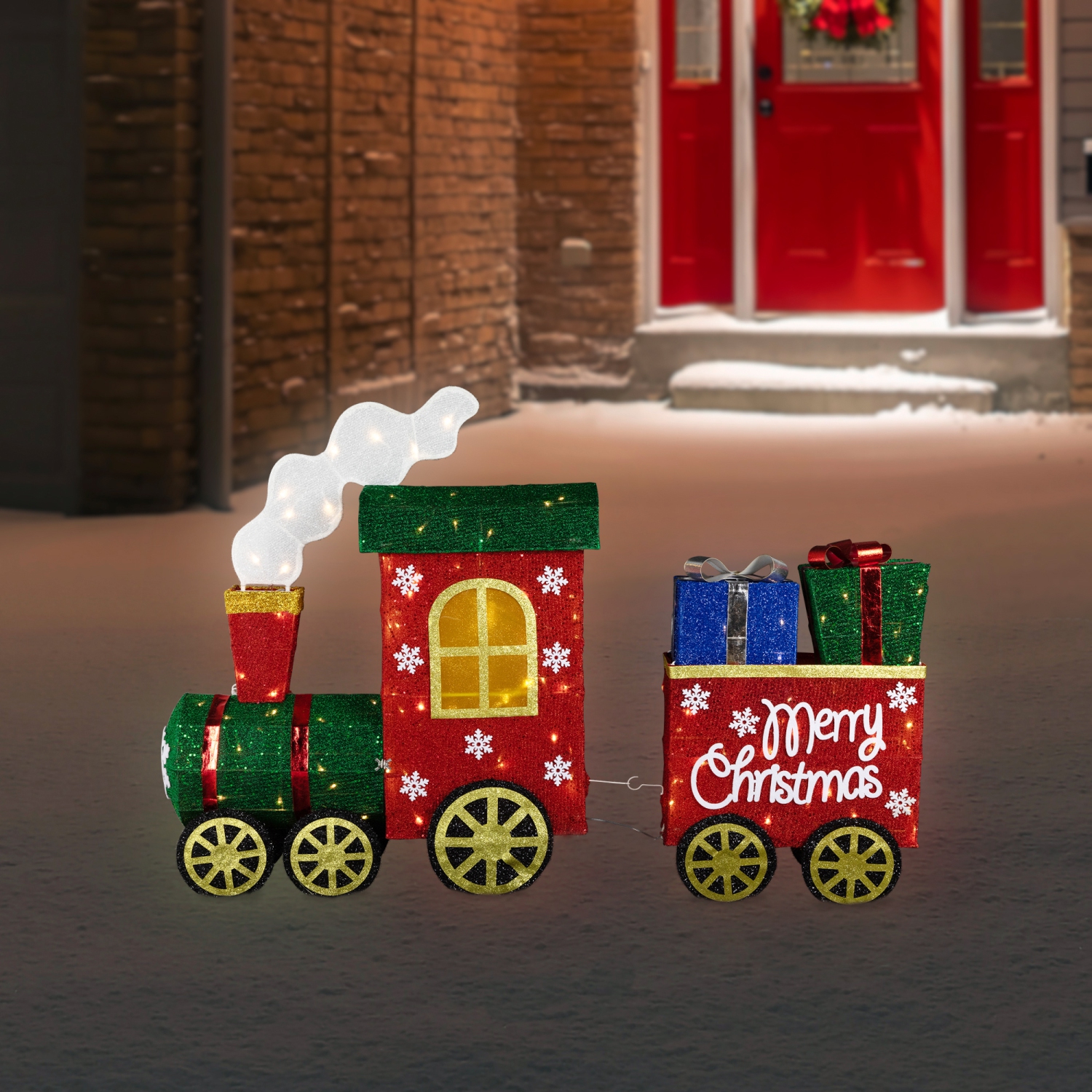 Lighted Train with Presents Outdoor Yard Decoration - 48" - Red - Warm White LED