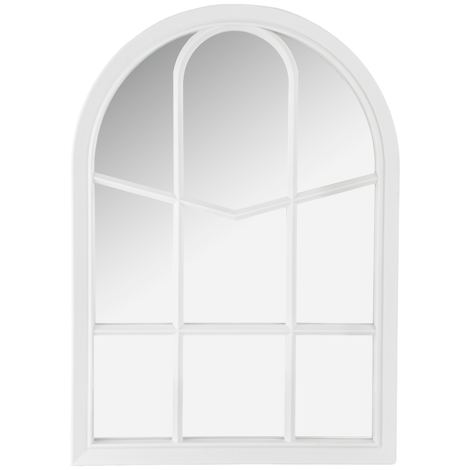 20" White Arched Windowpane Framed Wall Mirror