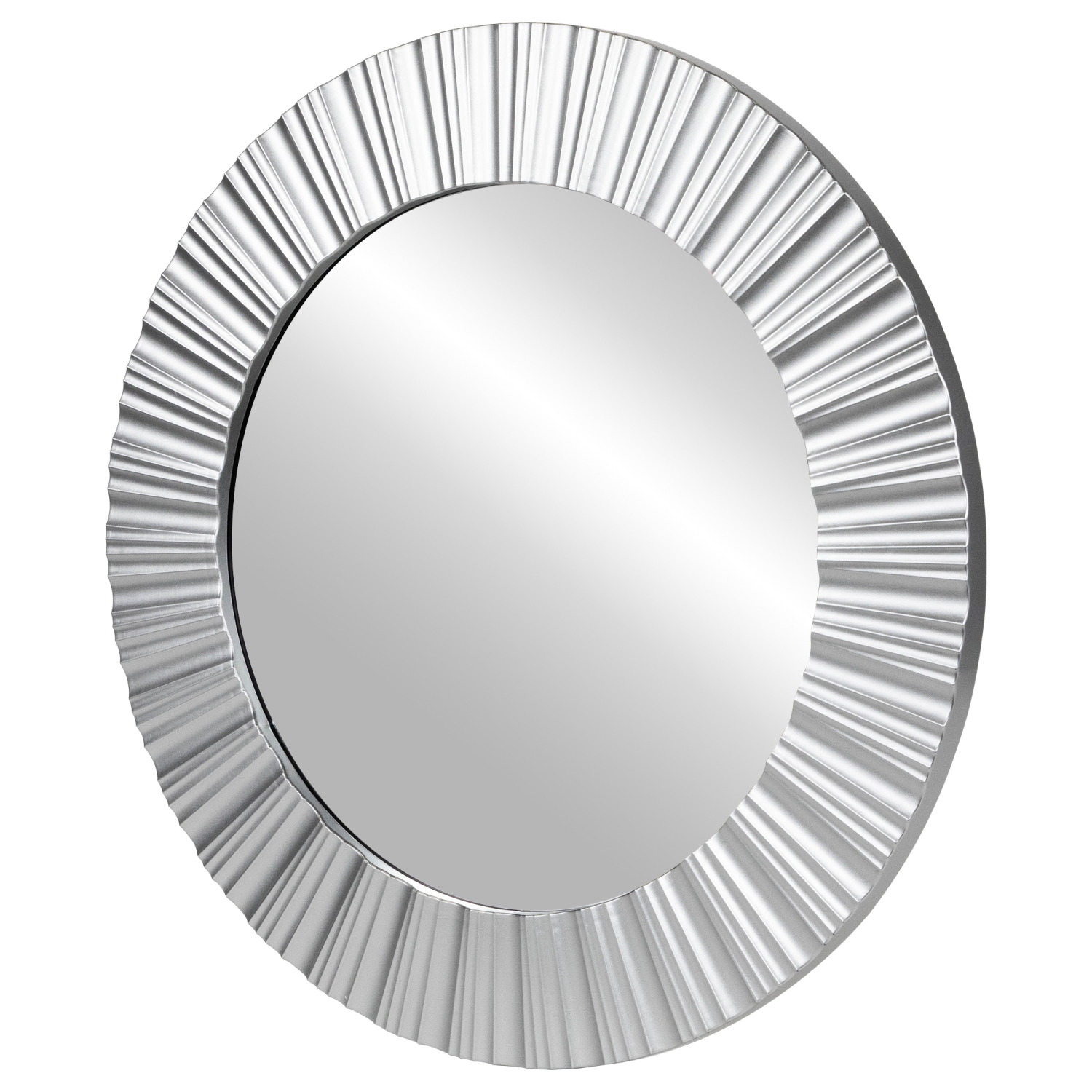 Contemporary Fluted Round Wall Mirror - 20" - Silver Finish