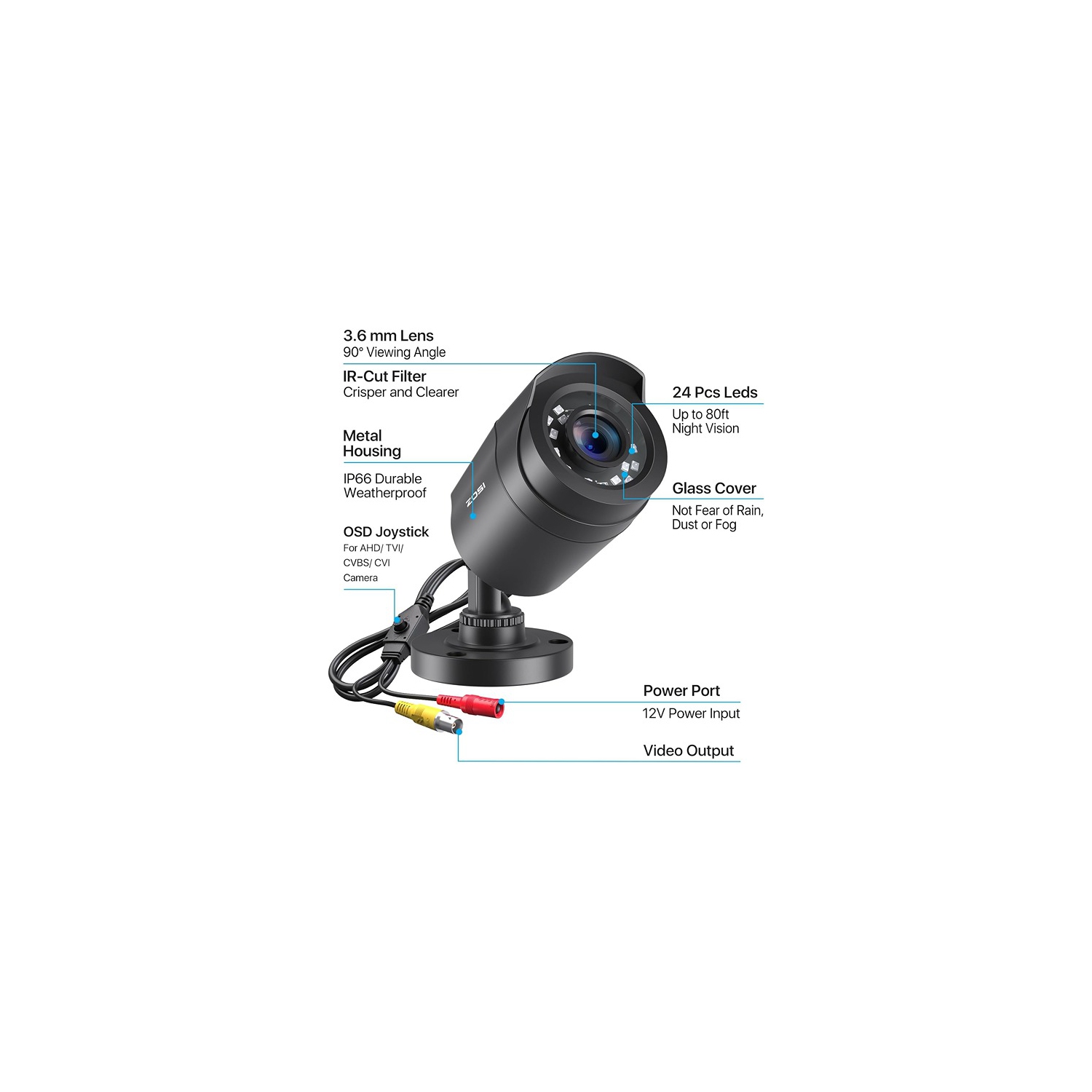 Caméra de surveillance intérieure d'extérieur 2,0&nbsp;Mpx 1080p 1920TVL de ZOSSI