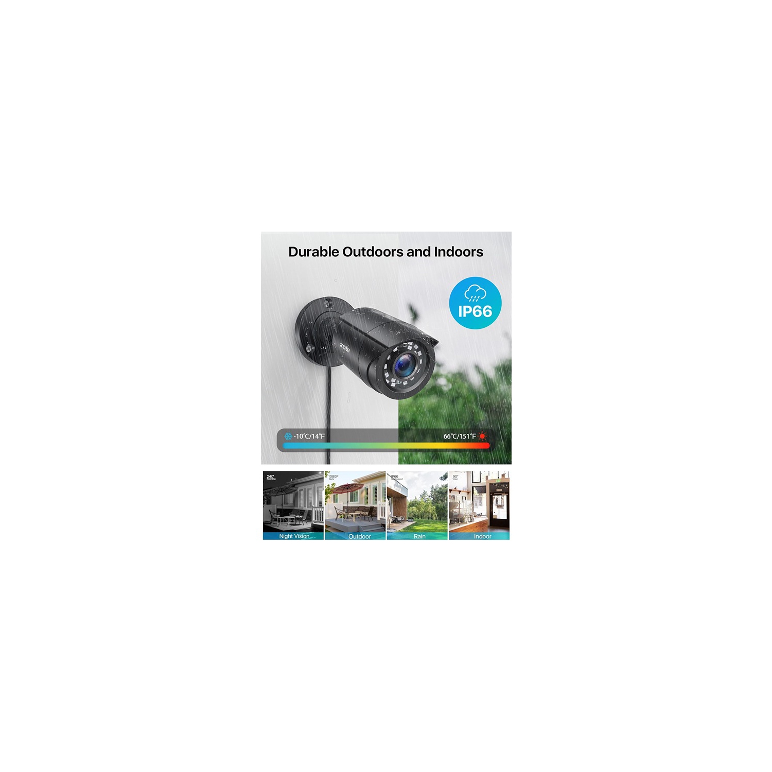 Caméra de surveillance intérieure d'extérieur 2,0&nbsp;Mpx 1080p 1920TVL de ZOSSI