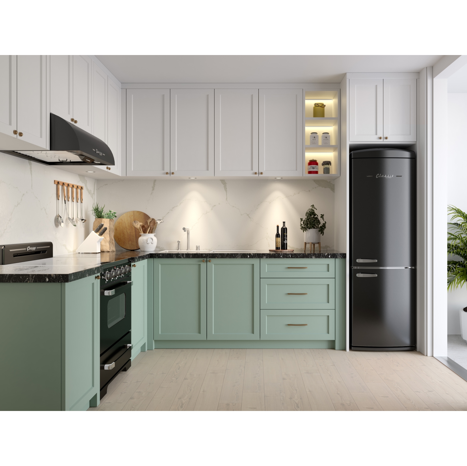 Unique Appliances Classic Retro 24-inch 12 cu. ft. Retro Frost Free Bottom Freezer Refrigerator in Midnight Black