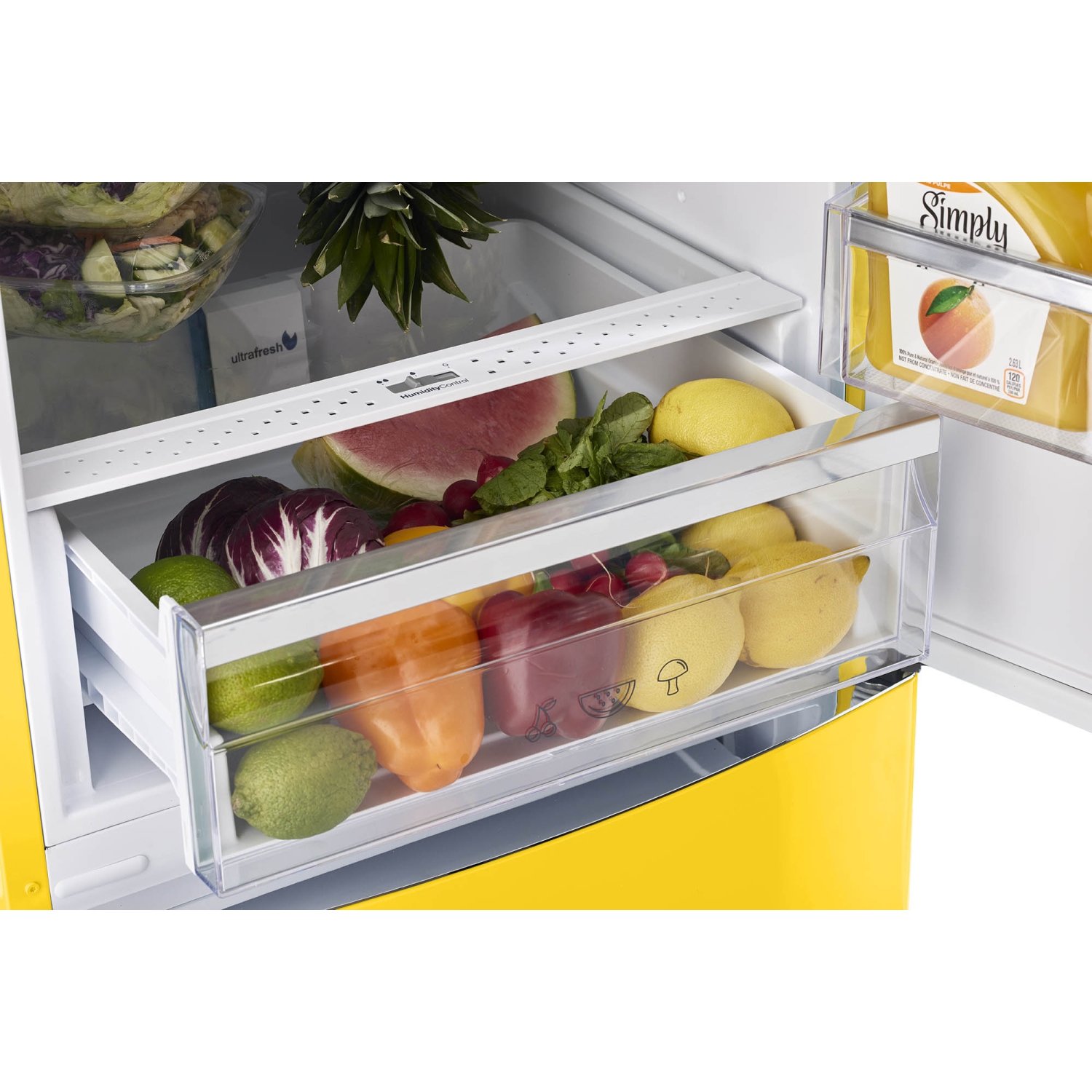 Unique Appliances Classic Retro 24-inch 12 cu. ft. Retro Frost Free Bottom Freezer Refrigerator in Canary Yellow