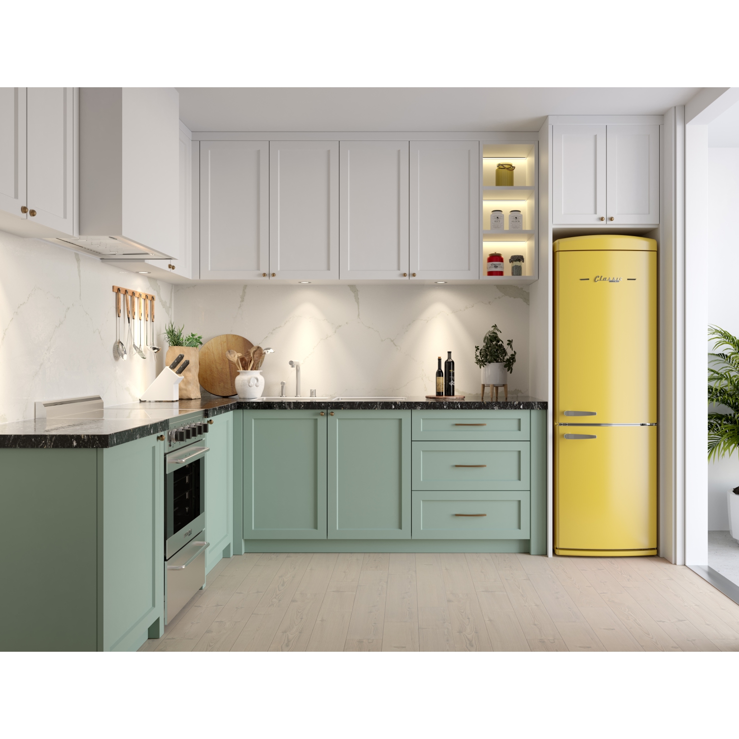 Unique Appliances Classic Retro 24-inch 12 cu. ft. Retro Frost Free Bottom Freezer Refrigerator in Canary Yellow