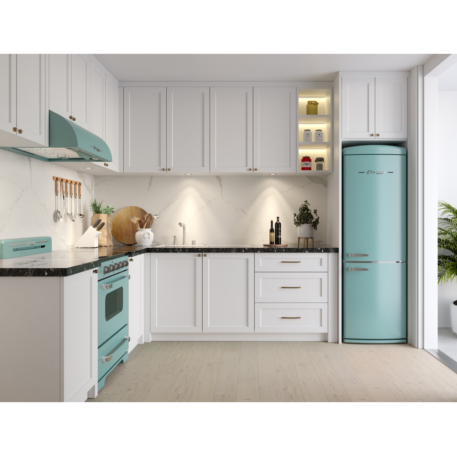 Unique Appliances Classic Retro 24-inch 12 cu ft Retro Frost Free Bottom Freezer Refrigerator in Ocean Mist Turquoise