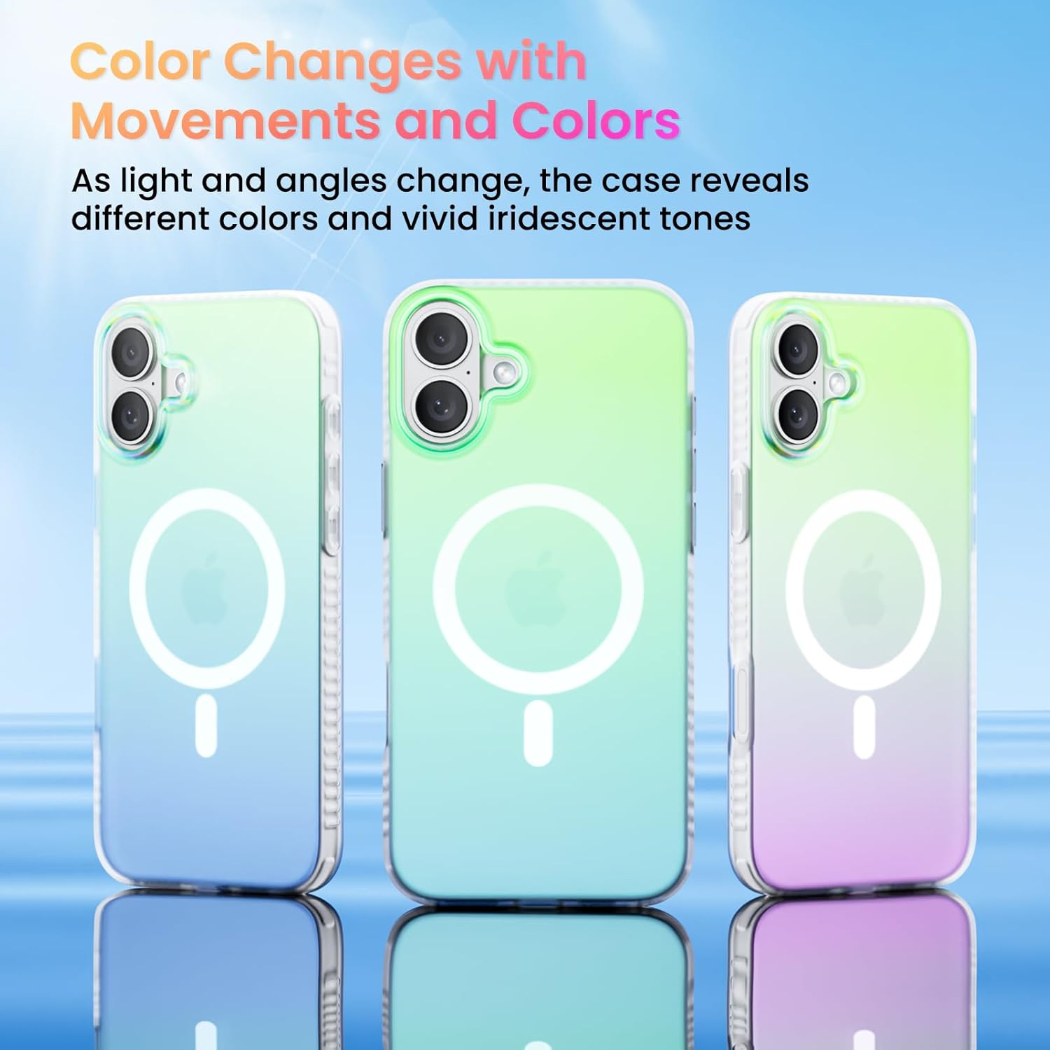 ORNARTO Magnetic Case for iPhone 16 Plus Compatible with MagSafe,Holographic Iridescent Cover,Shockproof Protective Rainbow Phone Case Magnetic for