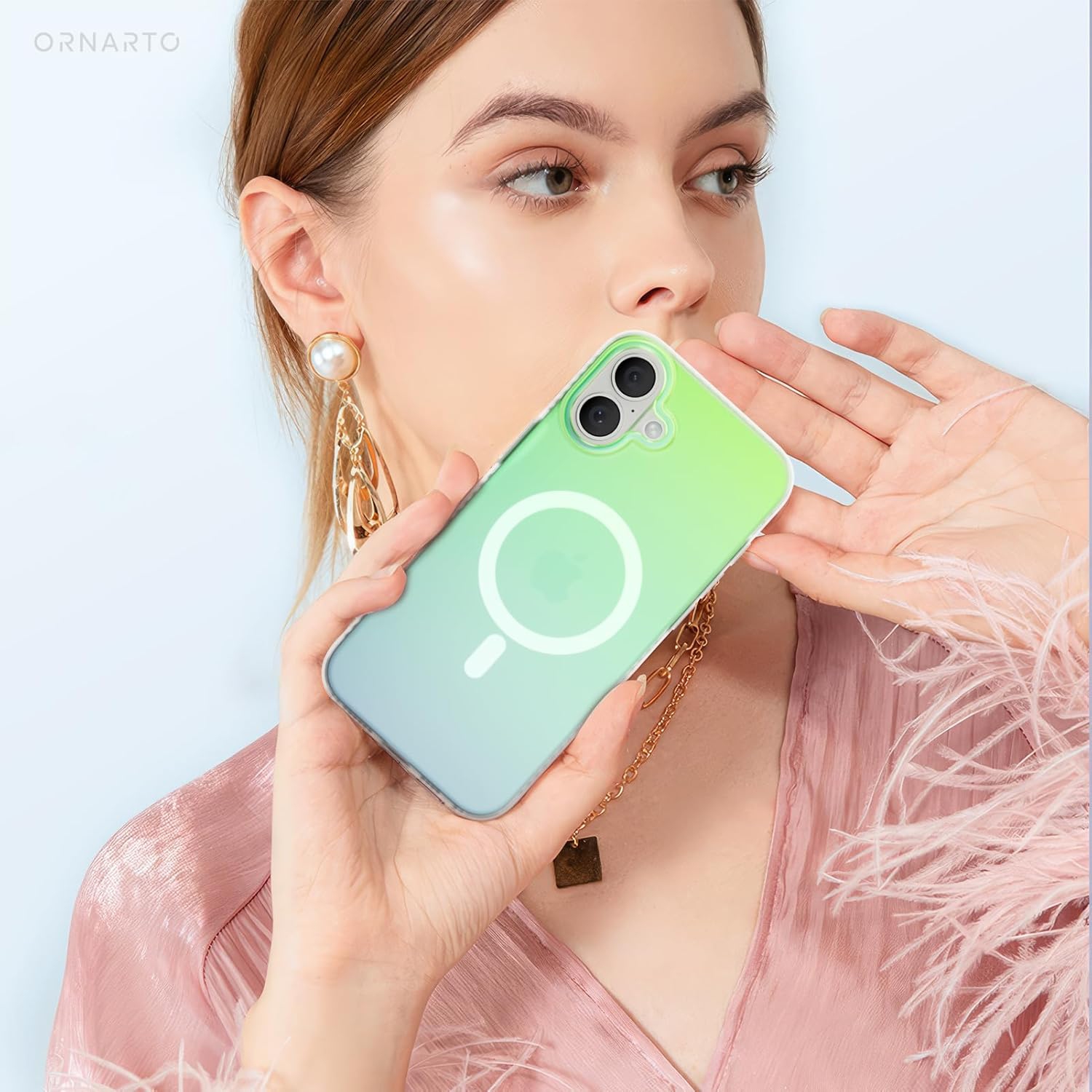 ORNARTO Magnetic Case for iPhone 16 Plus Compatible with MagSafe,Holographic Iridescent Cover,Shockproof Protective Rainbow Phone Case Magnetic for